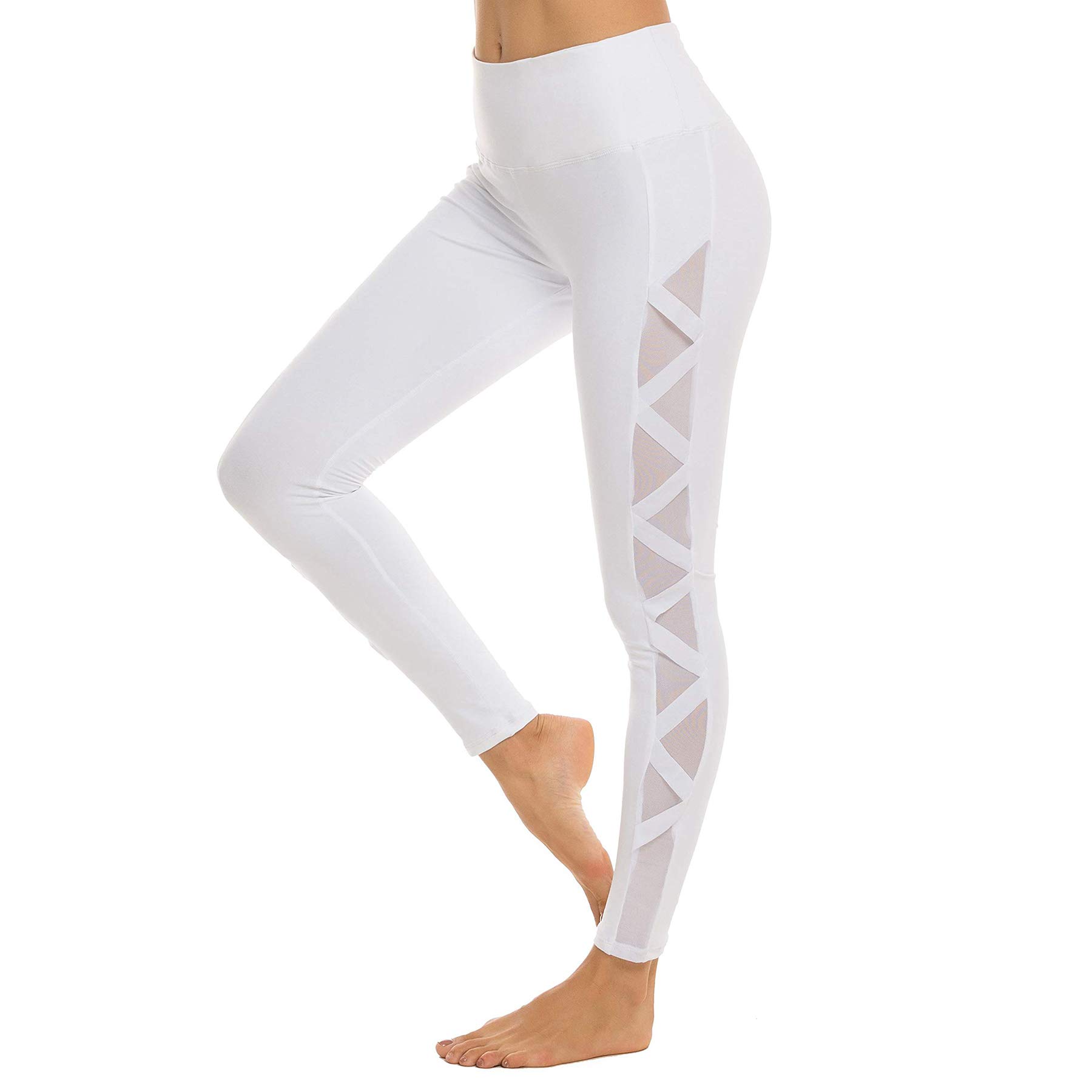 Romansong Women's High Waisted Yoga Pants with Pockets - 4-Way Stretch Mesh Capri Leggings for Workout & Lounge, Tummy Control Non See-Through Activewear - Perfect for Yoga, Gym, Running and Everyday Wear
