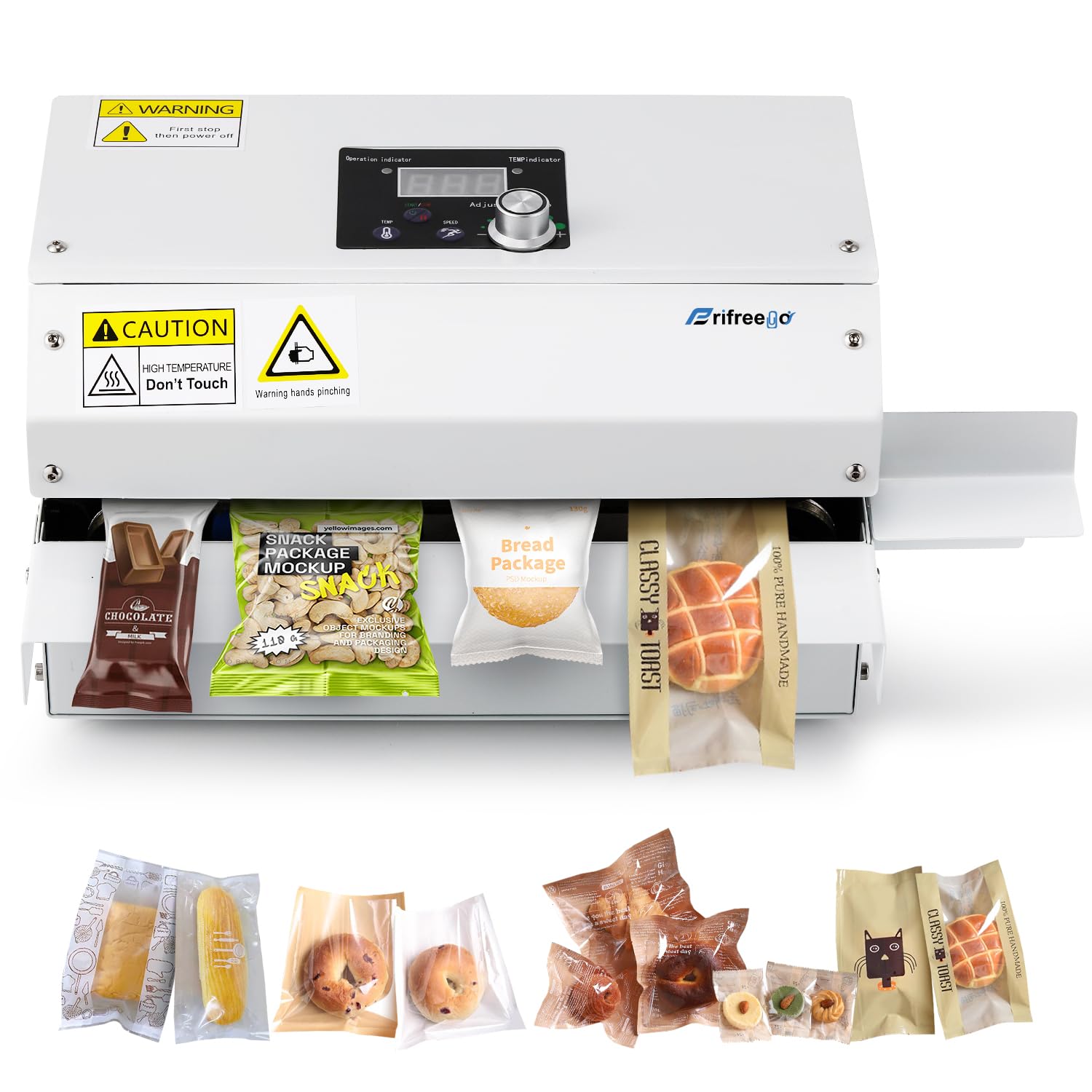 Automatic Band Sealer Continuous Heat Bag Sealing Machine - Heavy Duty Horizontal Bag Sealer with Temperature & Speed Control for Various Heat Sealable Bags - Desktop White - Perfect for Food Packaging, Medical Supplies & Retail Product Sealing