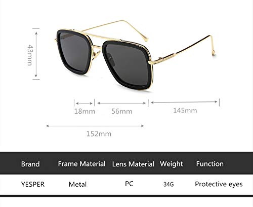 Tony Stark Sunglasses for Men & Women - Vintage Square Metal Frame Iron Man & Spider-Man Inspired Eyewear - Perfect for Cosplay, Halloween, and Superhero Fans