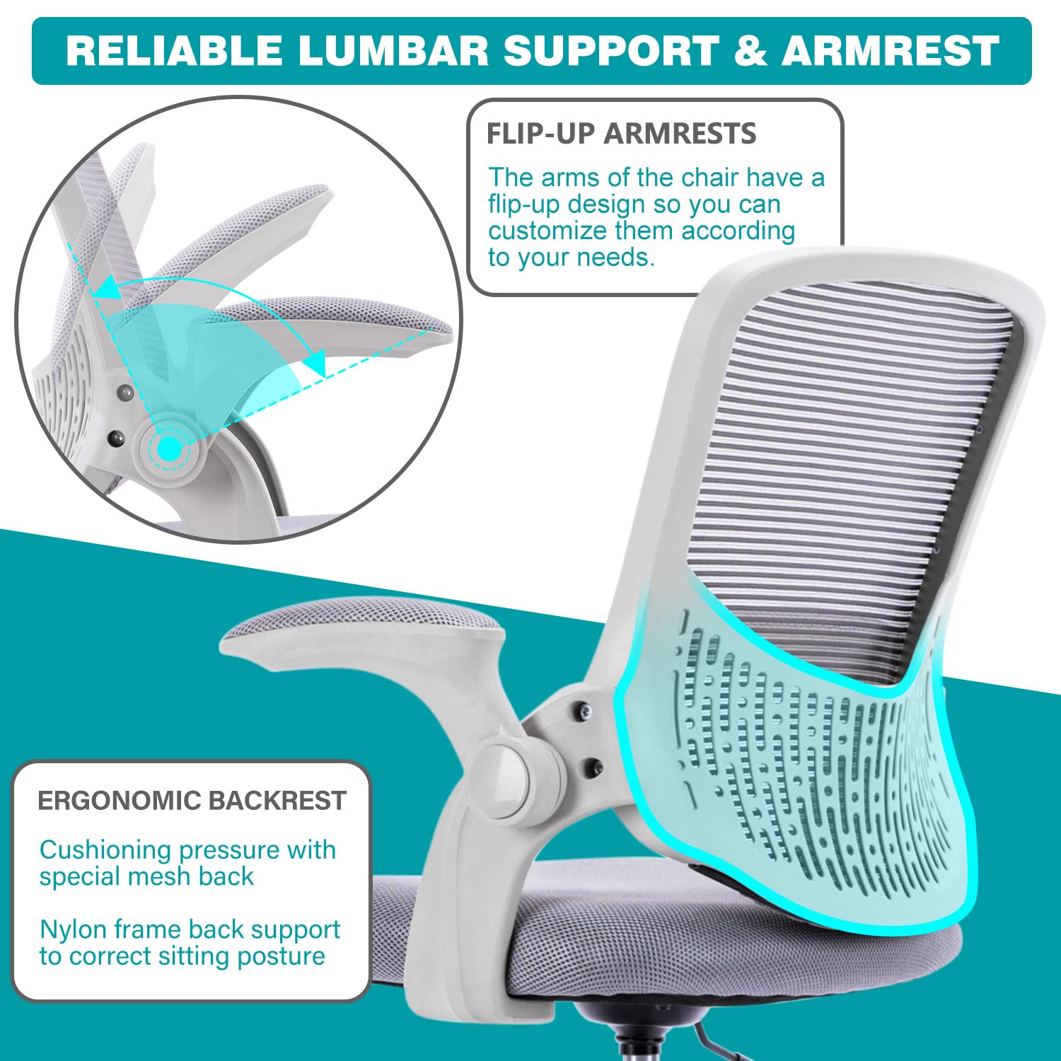 Adjustable Height Office Chair - Ergonomic Drafting & Standing Desk Chair with Flip-Up Armrests & Foot Ring - Mesh Computer Rolling Chair for Bar Counter & Home Office Workspace