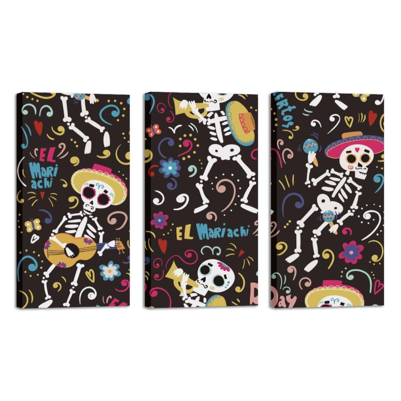 Large Framed Mariachi Skeletons Oil Painting Canvas Wall Art - 24