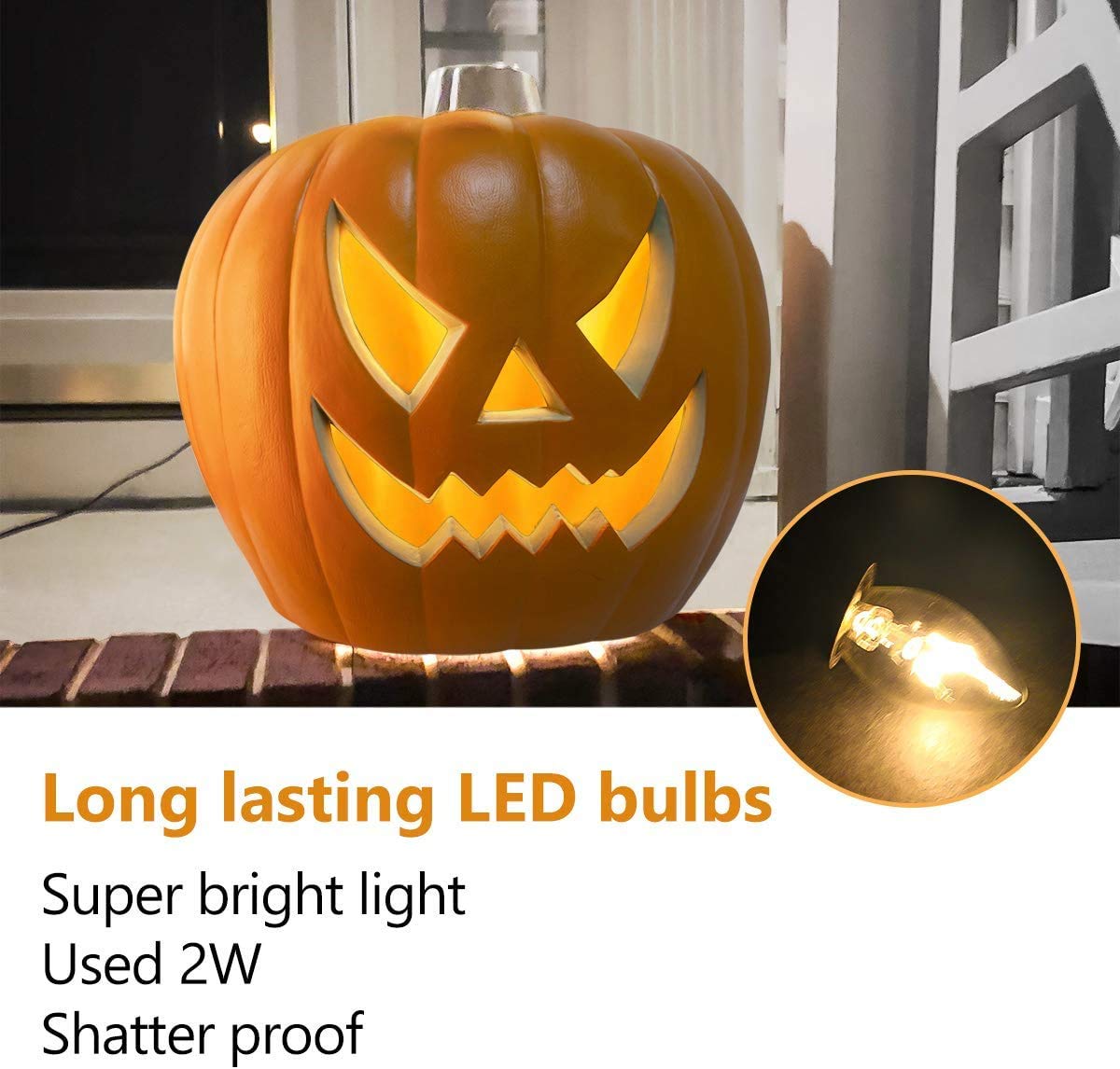 Large 21in Halloween Pumpkin Lantern with LED Light - Jack o' Lantern Decor for Indoor & Outdoor - Spooky Party, Porch, Yard, and Home Decoration