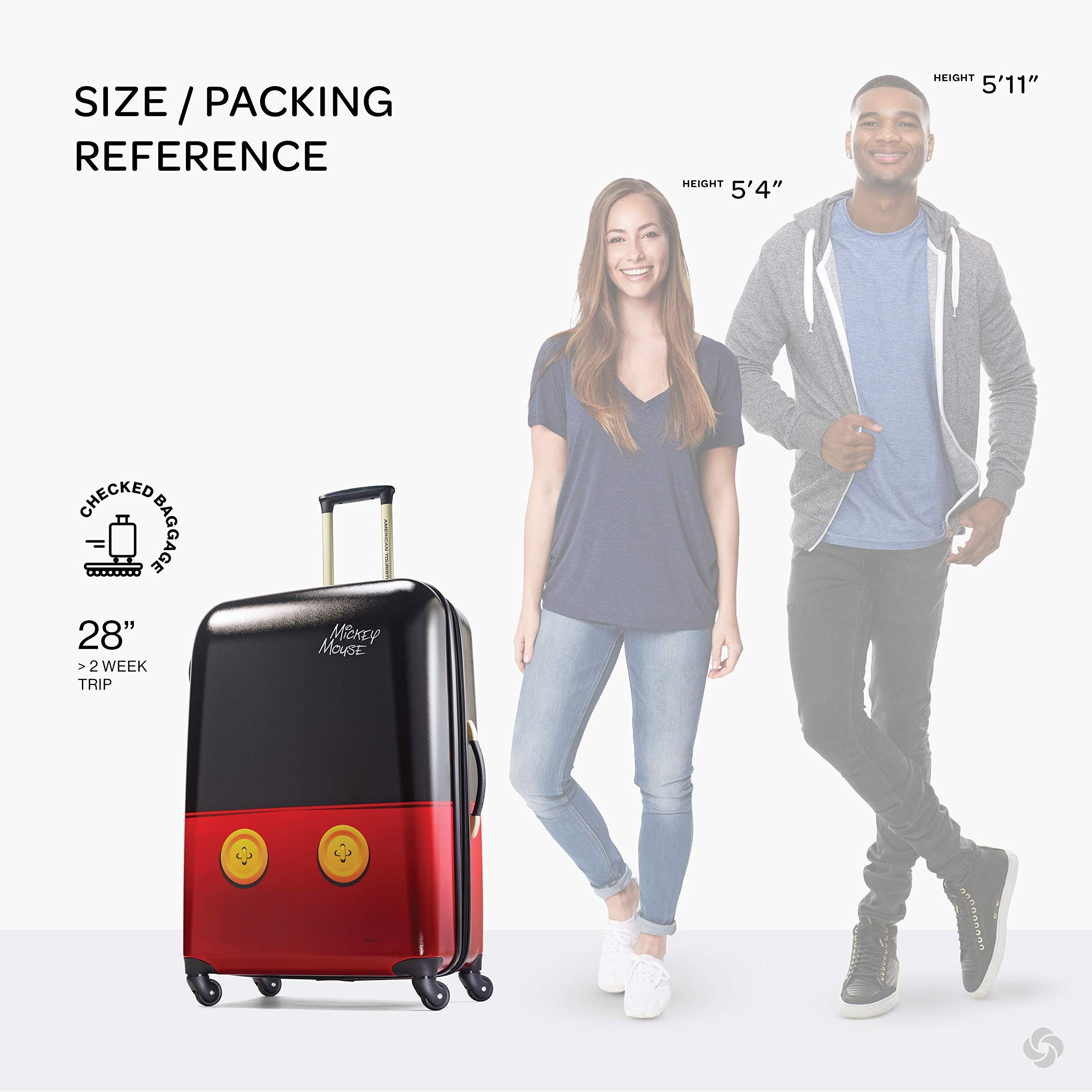 American Tourister Disney Mickey Mouse Hardside Spinner Wheel Luggage - 28-Inch Checked Large Suitcase for Travel, Vacation & Family Trips