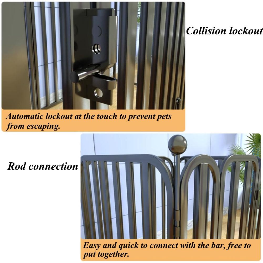 Outdoor Dog Playpen with Door - Portable Pet Fence for Large Medium Small Dogs, Anti-Climbing No Beams Design, Perfect for Camping, Backyard & Yard Use (Black)
