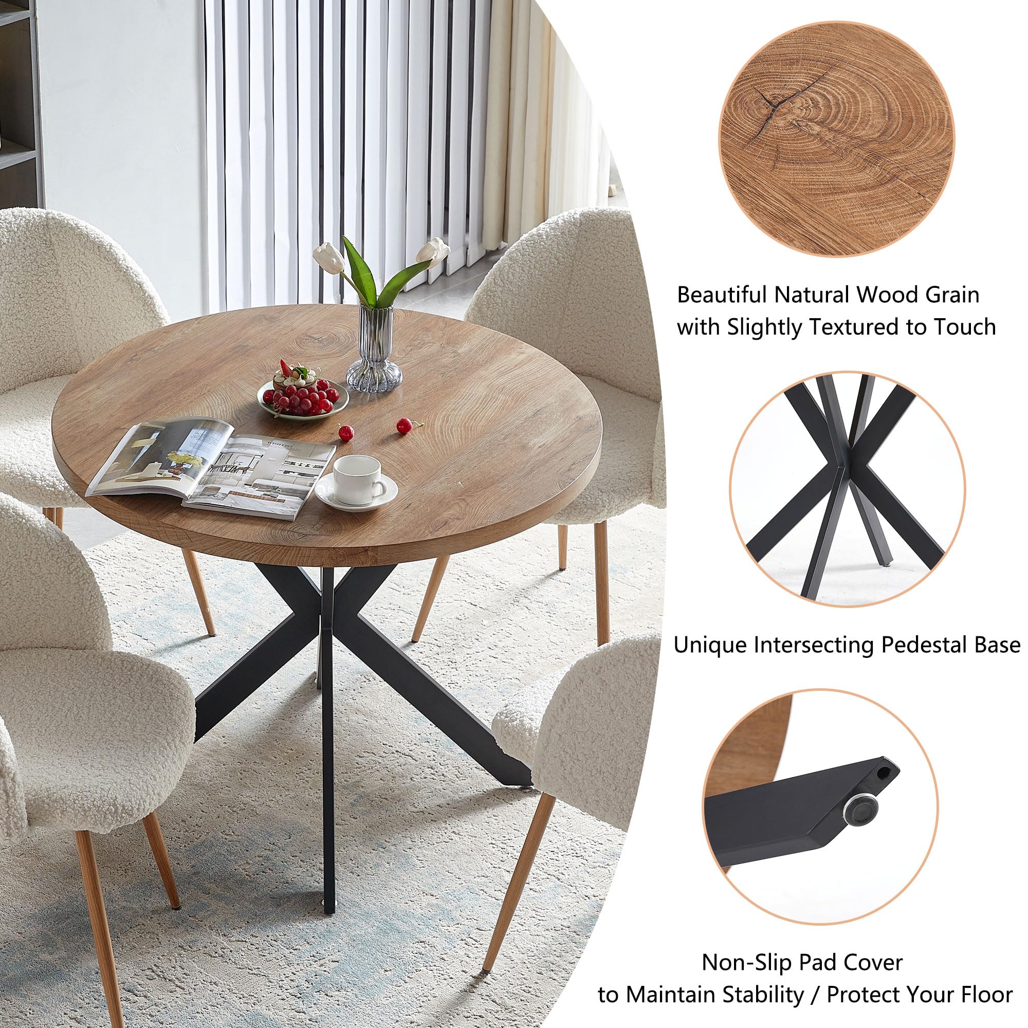 3-Piece Round Dining Table Set for 2 - Thick Wood-Look Tabletop & 2 Padded Armchairs - Kitchen & Small Space Furniture - Perfect for Apartments, Breakfast Nooks & Cozy Restaurants