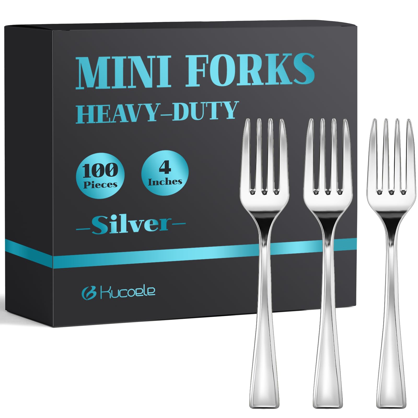 100 Pack Silver Mini Plastic Forks - 4 Inch Disposable Appetizer Forks for Desserts, Strawberries, Charcuterie, Cake Pops, Cocktails & Fruits | Perfect for Parties, Weddings, Picnics & Catering Events