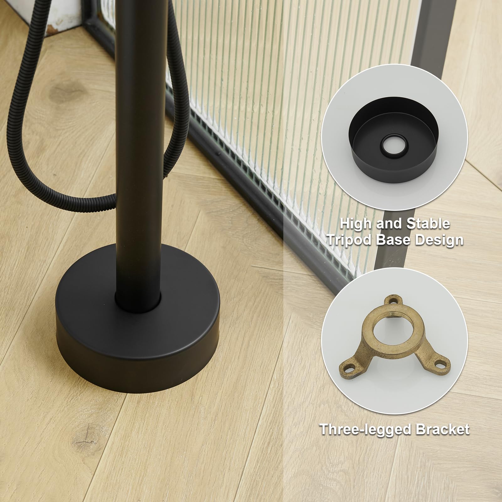 BESy Freestanding Bathtub Faucet - Floor Mount Brass Tub Filler with 2-Function Hand Shower Wand & Swivel Spout, Matte Black Finish - Perfect for Modern Bathroom Renovation and Spa-Like Relaxation