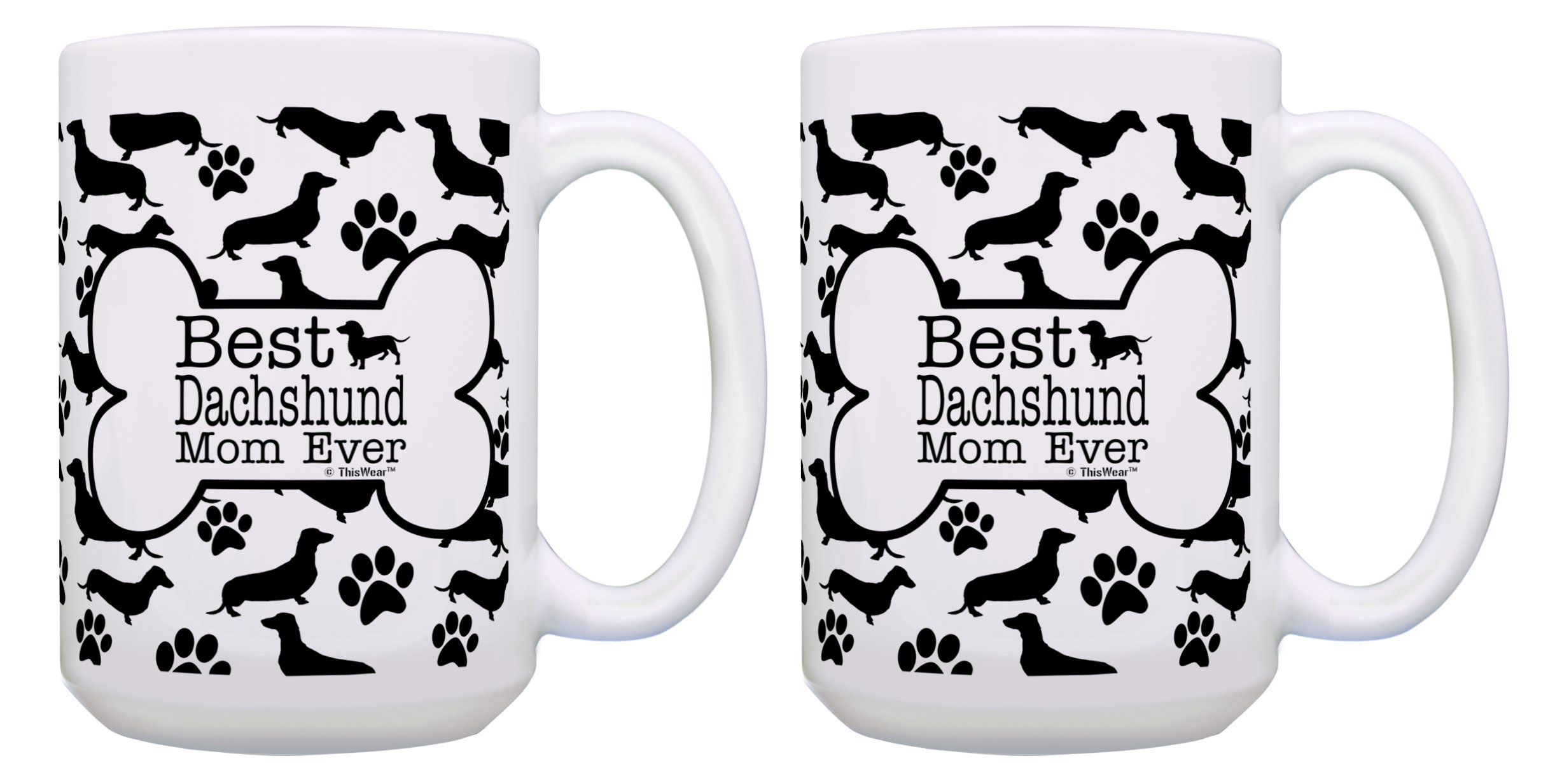 Best Dachshund Mom Ever Gift Set - 2 Pack 15oz Bone Pattern Coffee Mugs & Tea Cups for Dachshund Lovers | Perfect Dachshund Themed Gifts for Dog Moms, Birthday, Christmas & Housewarming Presents