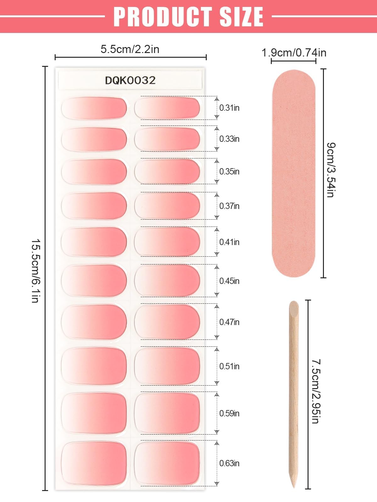 Kalolary Pink Gel Nail Polish Strips - DIY Gradient Nail Art Stickers | Waterproof Full Nail Wraps Decal Kit with Cuticle Stick & Nail File | Perfect for Summer Manicures, Parties & Special Occasions