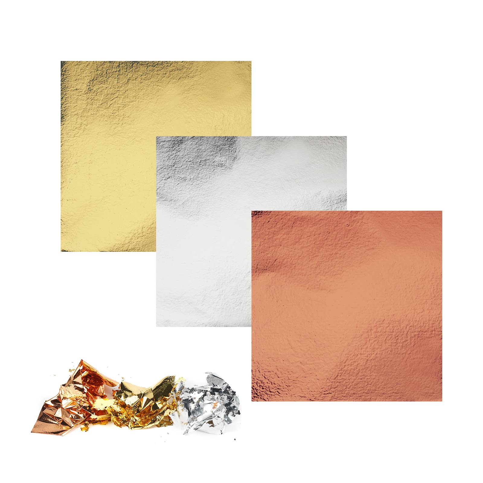 120 Sheets Imitation Gold Leaf Paper, 8 x 8.5 cm - Gold, Silver & Rose Gold Leaf for Painting, Nail Art, Makeup, DIY Crafts, Gilding & Furniture Decoration - Perfect for Home Decor, Wedding Invitations & Gift Wrapping