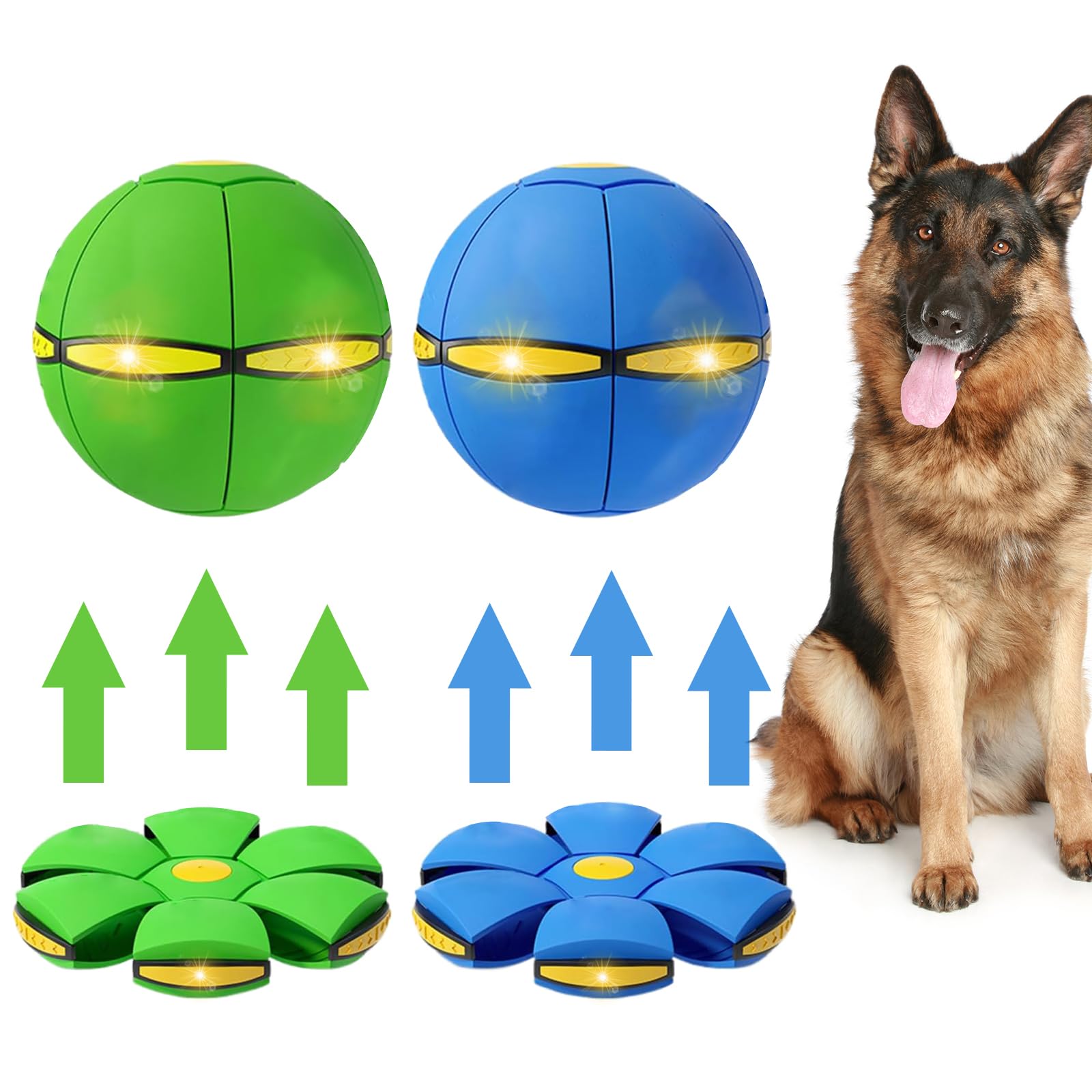 2PCS Dog Flying Disc Toy with LED Lights - Durable Outdoor Fetch Toy for Dogs, Interactive Pet Flying Saucer Ball for Backyard, Beach & Park Playtime
