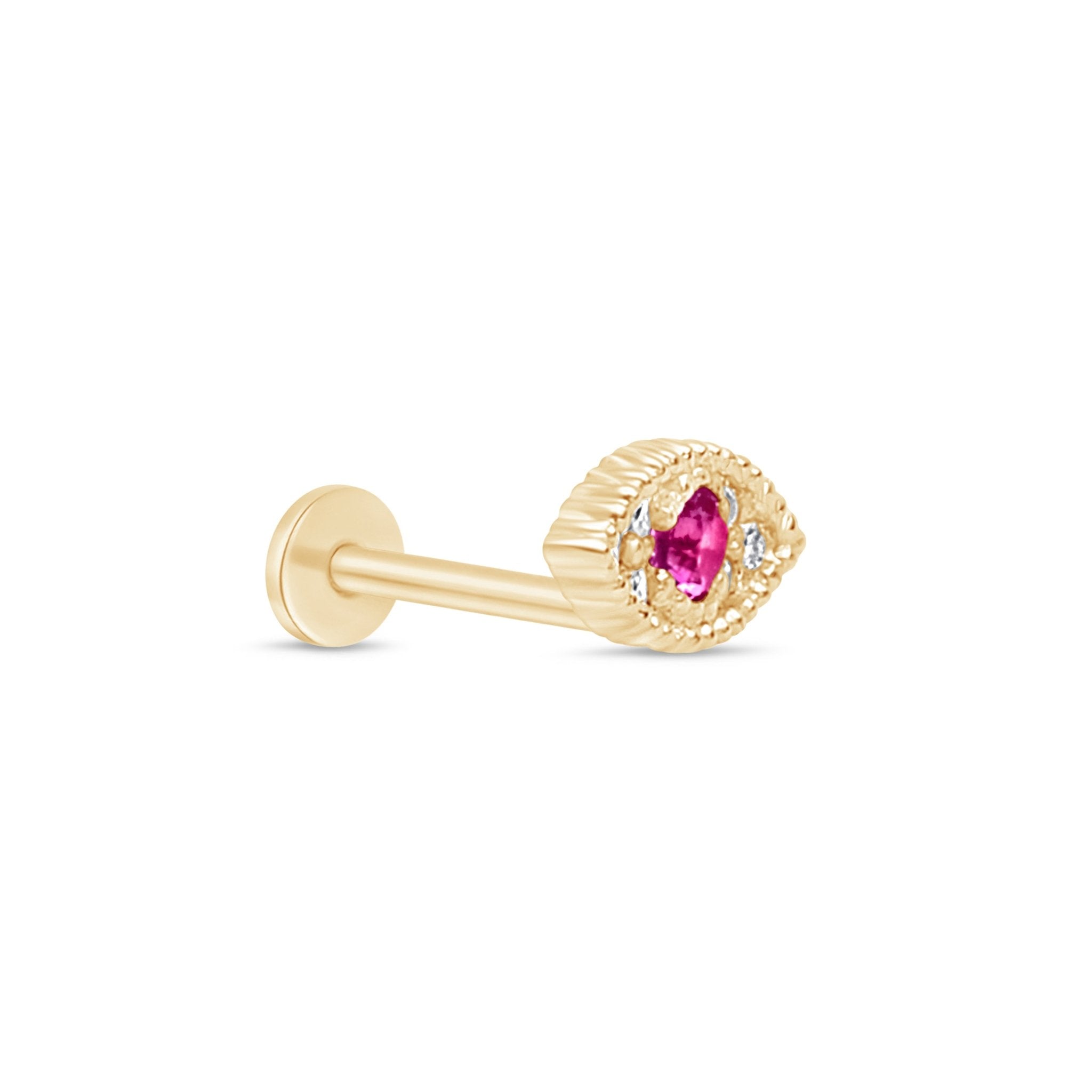 14k Yellow Gold Ruby Evil Eye Flat Back Stud Earrings for Women - Protection Jewelry for Everyday Wear & Gifting