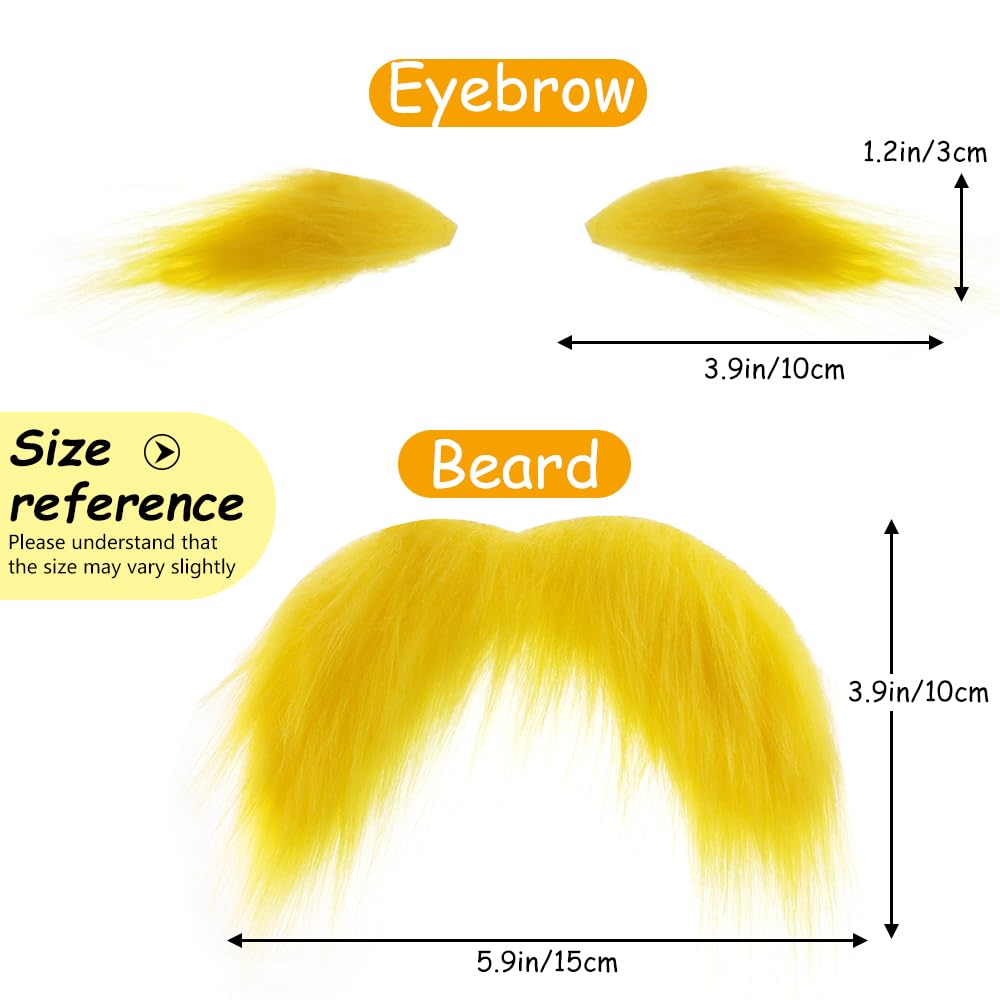TCOTBE 2-Piece Yellow Mustache & Eyebrow Set - Faux Beard Costume Accessories for Halloween, Cosplay & Festival Parties - Perfect for Halloween Costumes, Themed Events & Funny Photo Props
