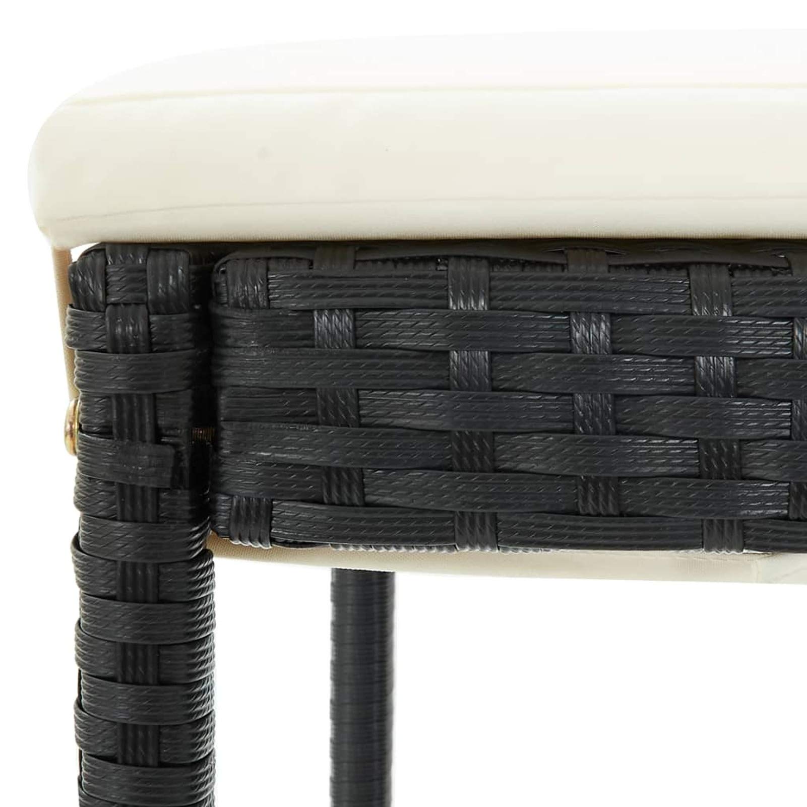 4-Piece Black Poly Rattan Counter Height Bar Stool Set with Cushions - Farmhouse Style Dining Chairs for Kitchen Island, Breakfast Nook, Outdoor Patio & Garden Decor