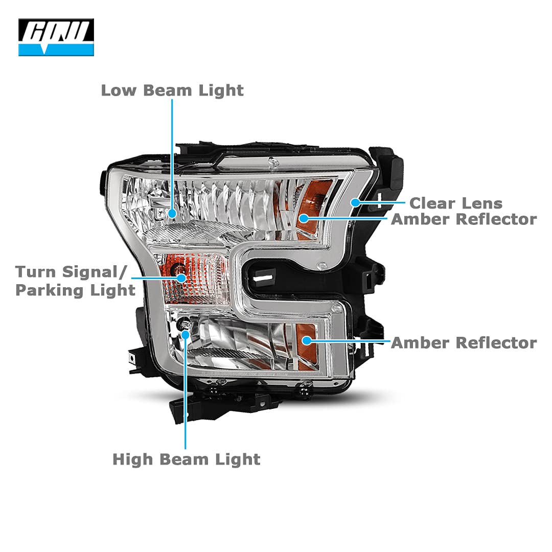 **2015-2017 Ford F150 F-150 Projector Headlights Assembly - High/Low Beam, Turn Signal & Amber Reflector - Aftermarket Replacement Headlamps (Left + Right Pair) - Perfect for Night Driving & Off-Road Adventures**