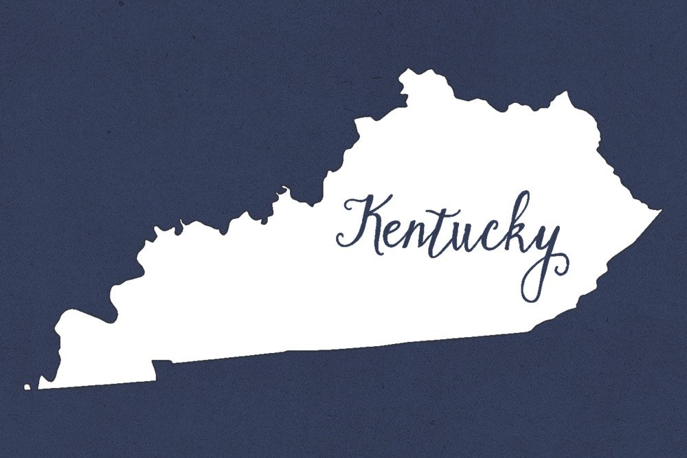 Kentucky Home State Wall Art Print - 9x12 White on Navy Decor for Living Room, Bedroom & Office | USA Map Poster, Home & Office Decorations