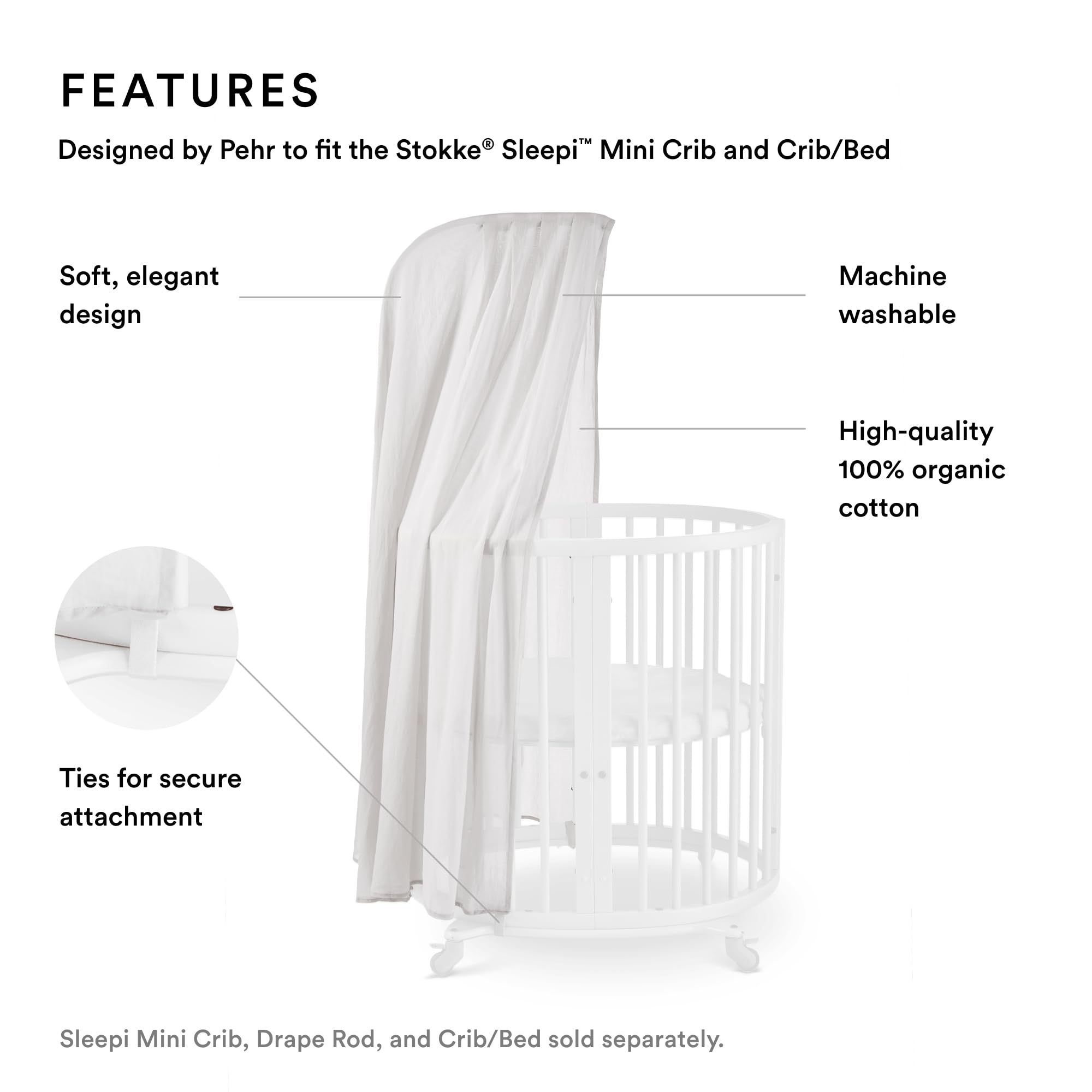 Stokke Sleepi Canopy by Pehr - Grey Baby Crib Canopy for Stokke Sleepi Mini & Standard Cribs | Breathable Mesh, Adjustable Design | Oeko-Tex Certified 100 | Nursery Decor, Newborn Sleep Aid, Baby Shower Gift