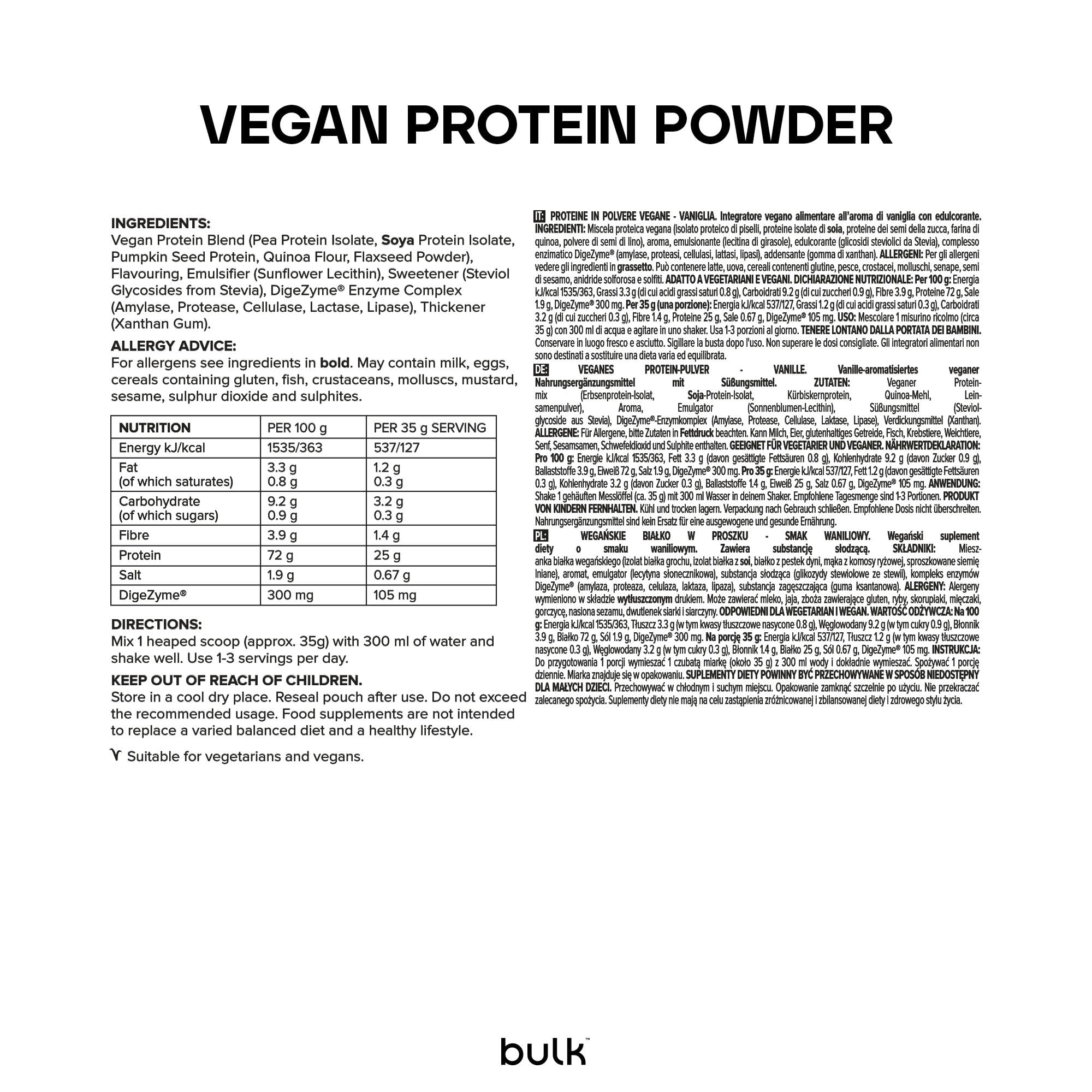 Premium Vegan Protein Powder - Vanilla Flavor, 1kg Bulk Pack | Plant-Based Protein Supplement for Muscle Recovery | New & Improved Formula | Perfect for Smoothies, Baking & Post-Workout Nutrition