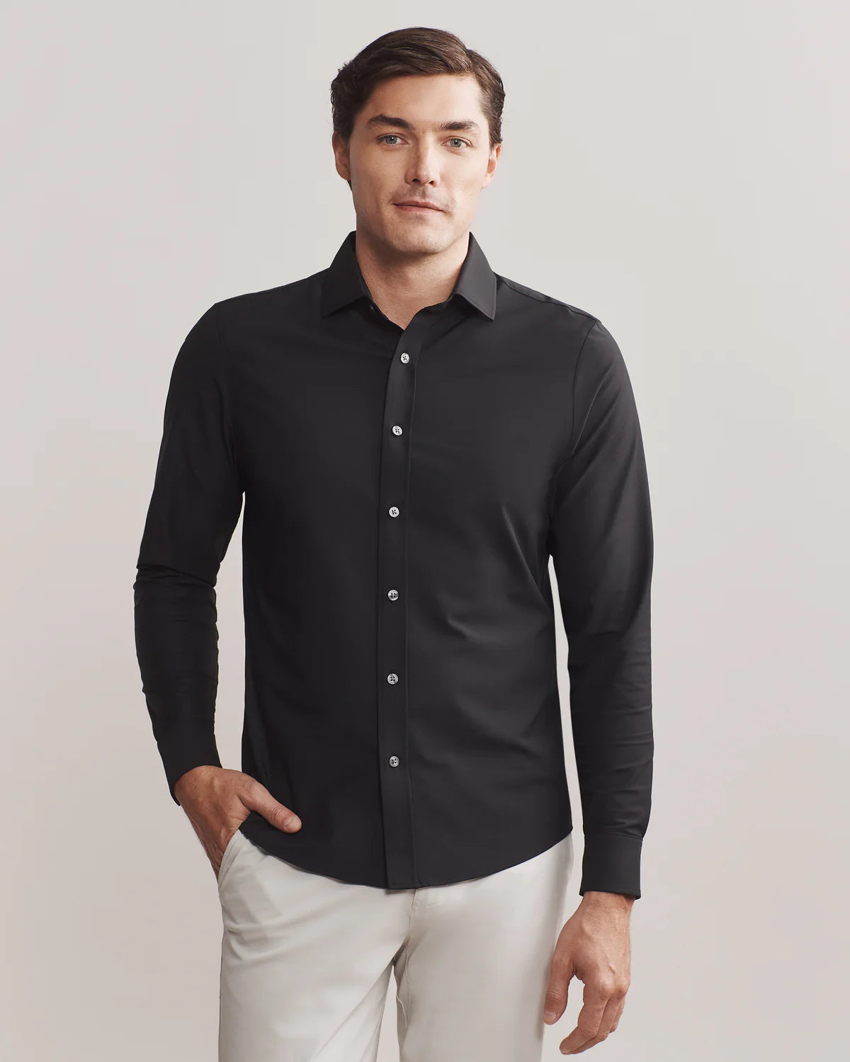 Rhone Men's Commuter Classic Fit Sport Shirt - Moisture Wicking, Breathable & Stretchable Workout Shirt for Gym, Running & Travel - Black
