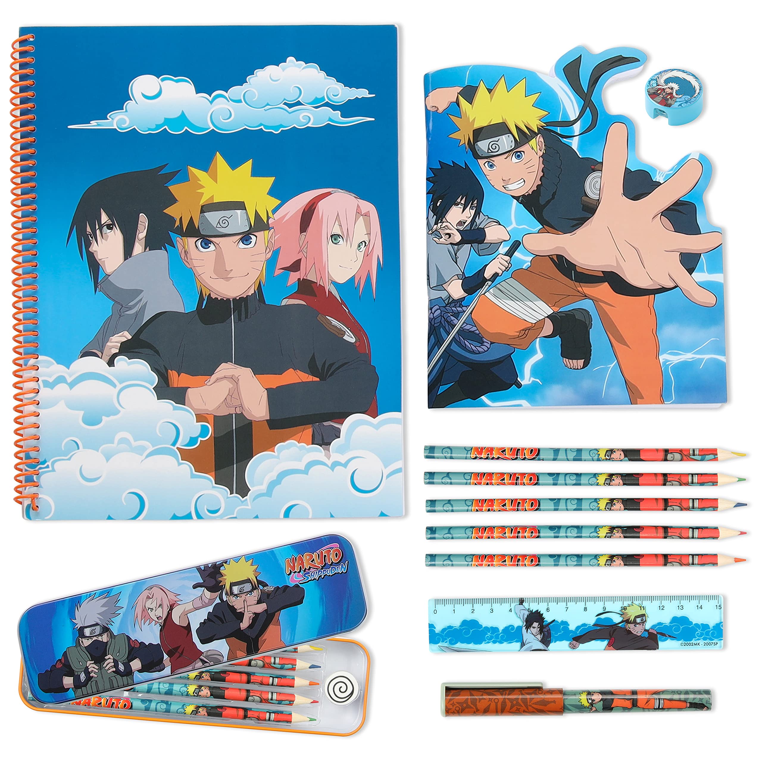 Naruto Anime Stationery Set - 24 Colored Pencils, Metal Pencil Case, 3 Notebooks - Complete School Supplies Kit for Kids | Perfect for Back to School, Birthday Gifts & Anime Fans Collection
