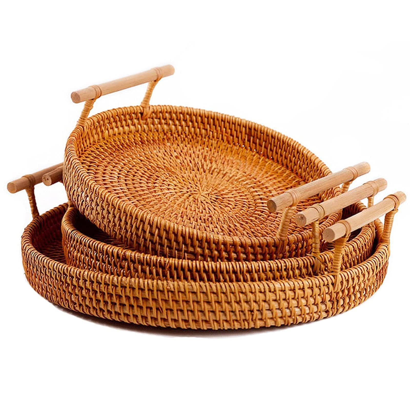 Vintage Rattan Wicker Baskets - Small to Large Natural Woven Storage Baskets for Kitchen, Fruits, Bread, Snacks & Keys | Decorative Bowl for Food Storage & Home Organization | Perfect for Farmhouse, Boho & Rustic Decor