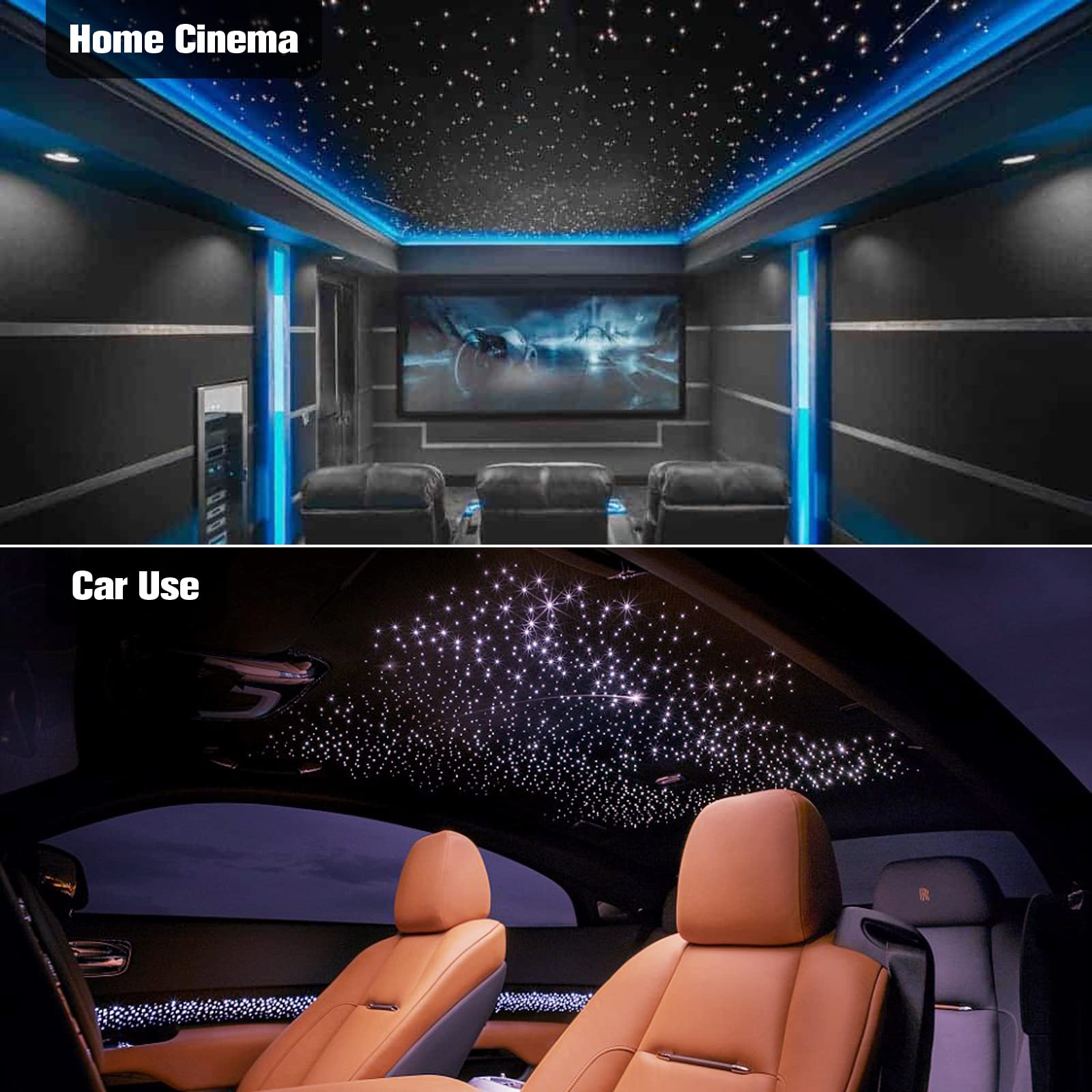 CHINLY Starlight Headliner Kit - 16W 450pcs Fiber Optic Star Lights for Cars & Home Theaters, 13.1ft RGBW Bluetooth APP & Remote Control Ceiling Light (0.03in+0.04in+0.06in) - Perfect for Car Interiors, Bedroom Decor, and DIY Starry Night Projects