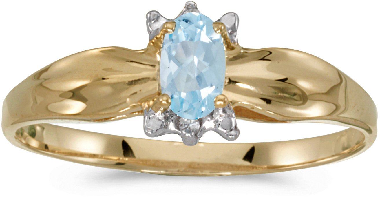 10K Yellow Gold Oval Aquamarine and Diamond Ring for Women - Elegant Birthstone Jewelry Gift for Anniversary, Engagement, or Special Occasion - Perfect for Bridal, Evening Wear, and Formal Events