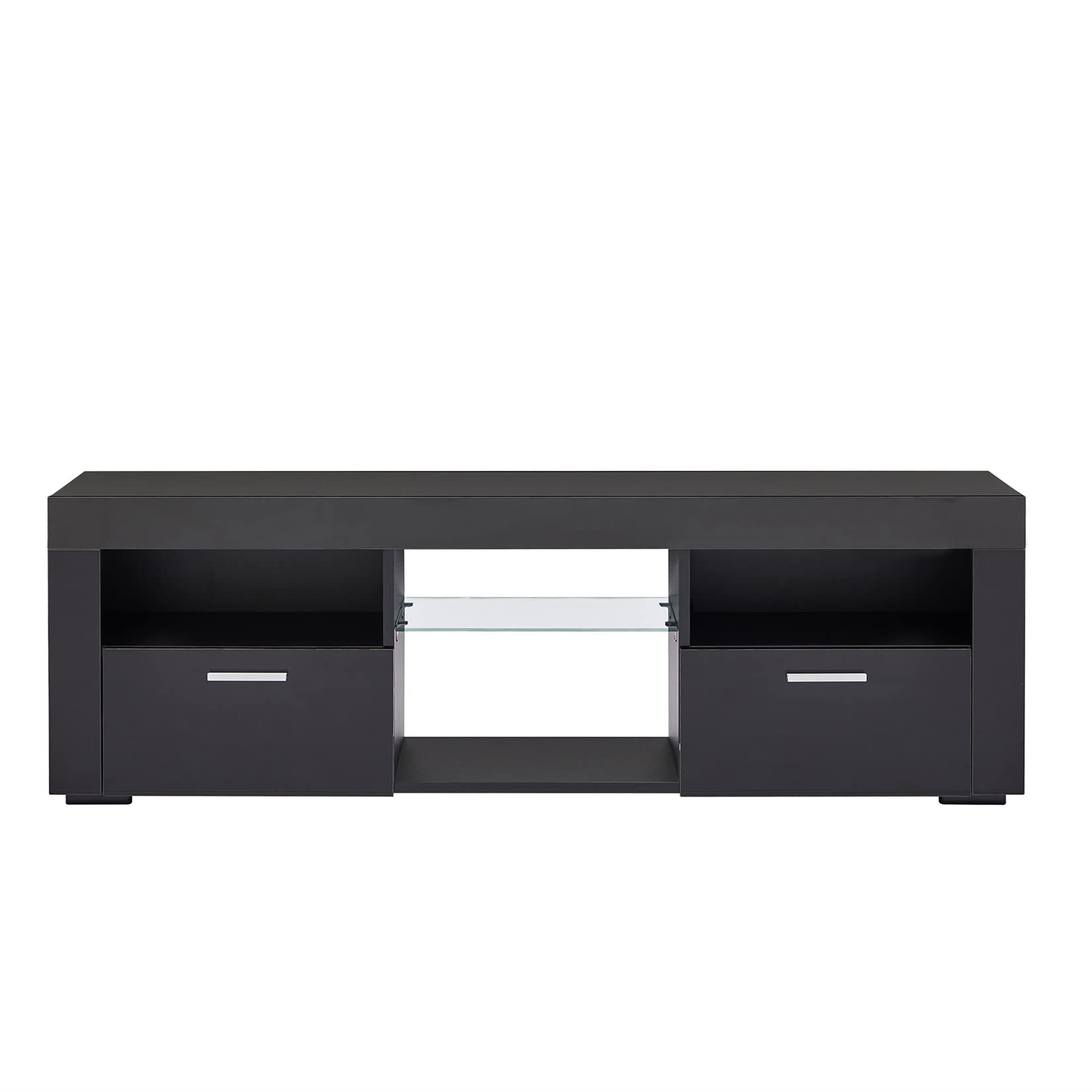 Bellemave 55 inch TV Stand with LED Lights - High Gloss Modern Entertainment Center & Media Console with Storage - Wood TV Cabinet for Living Room, Bedroom - Black