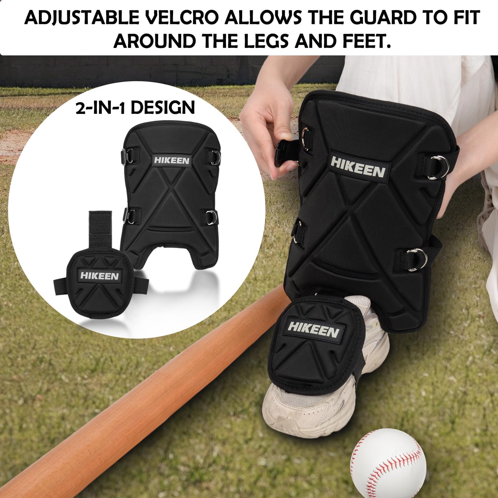 Hikeen Adjustable Baseball Leg Guard - Shin & Foot Shield for Batting - Right & Left Hand Hitters - Softball & Baseball Protective Gear - Perfect for Practice, Games & Training Sessions