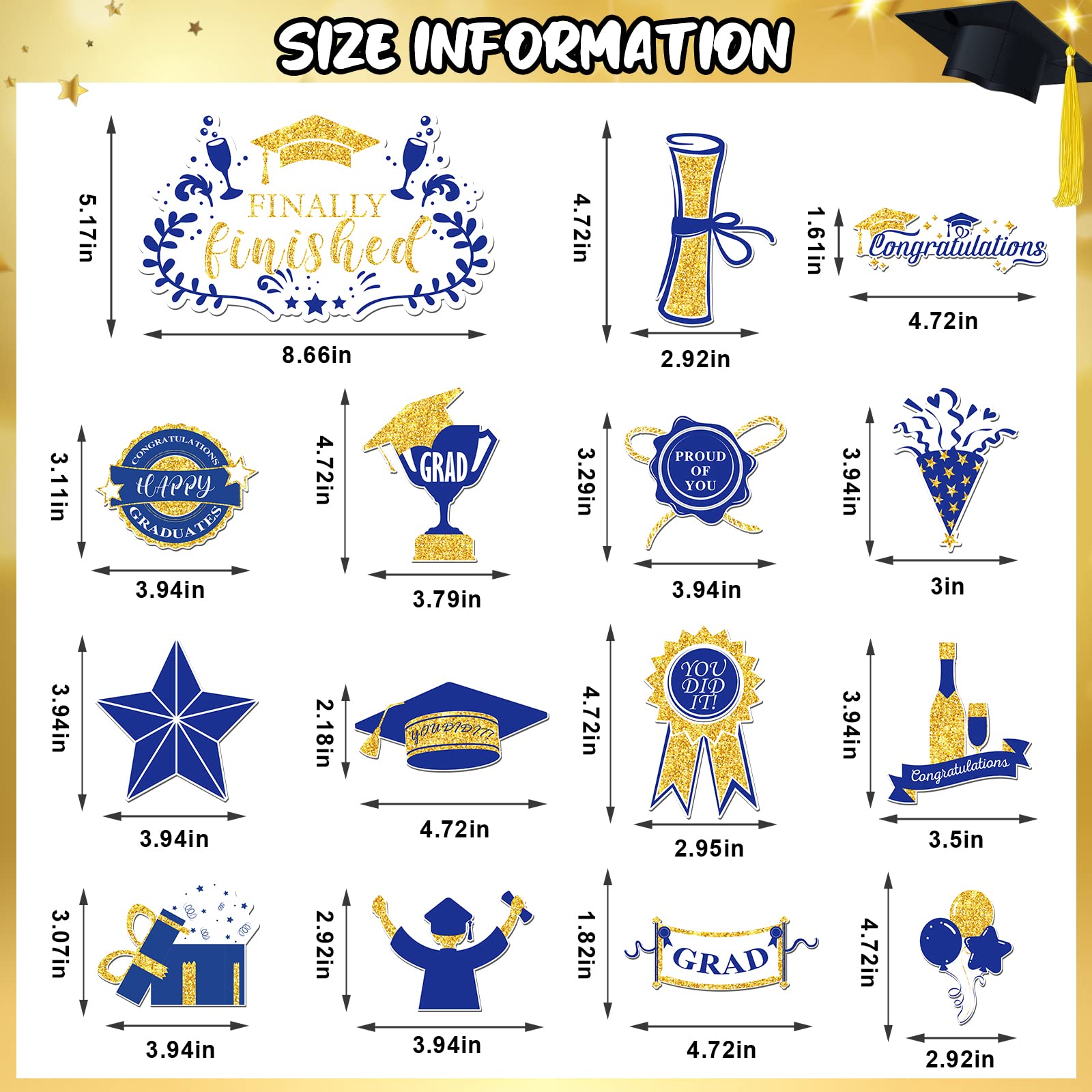 **15 Pcs 2025 Graduation Car Magnets – Waterproof Refrigerator & Metal Decals – Congrats Grad Proud of You – Blue & Gold – Perfect for Car, Garage Door, Office & Party Decorations**