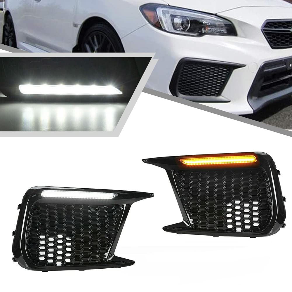2Pcs White/Amber Switchback LED Daytime Running Lights DRL with Dynamic Sequential Turn Signals for Subaru WRX 2018-2020 - Fog Lamp Bezels Replacement for Enhanced Visibility & Style