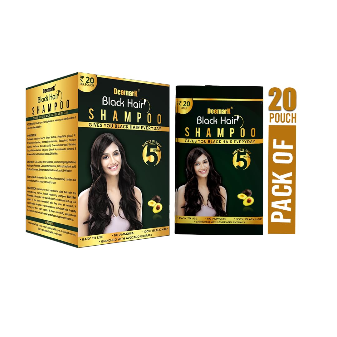 Deemark Black Hair Shampoo for Straight, Smooth & Shiny Hair | Natural Instant Black Hair Dye | Pack of 2 | Perfect for Daily Hair Care & Salon-Quality Results at Home