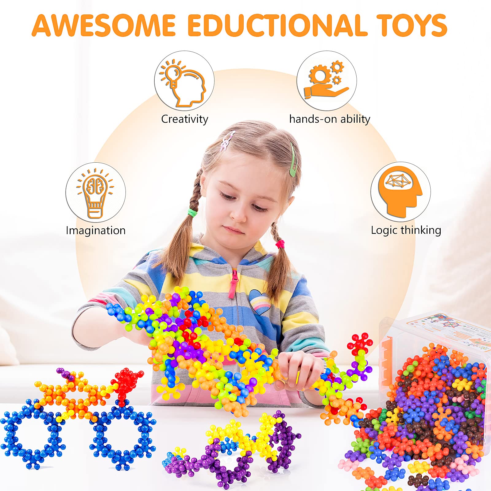 300-Piece STEM Building Blocks for Kids - Educational Construction Toy Set for Preschool Boys & Girls - Creative Learning Puzzle Blocks for Classroom & Home Play