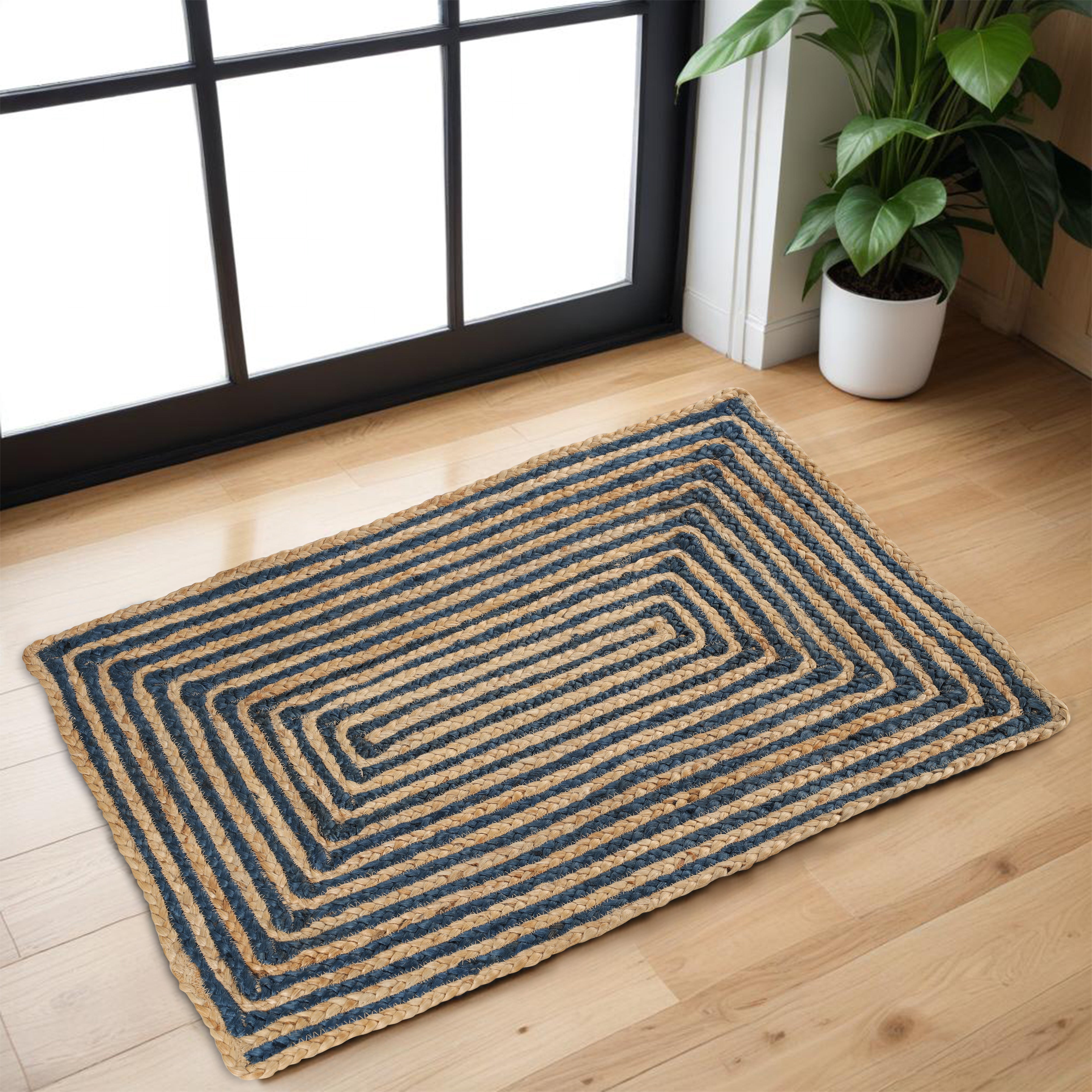 Braided Jute Reversible Handwoven Area Rug - Natural Fiber Floor Mat for Living Room, Bedroom, Patio - Eco-Friendly Indoor Outdoor Decor