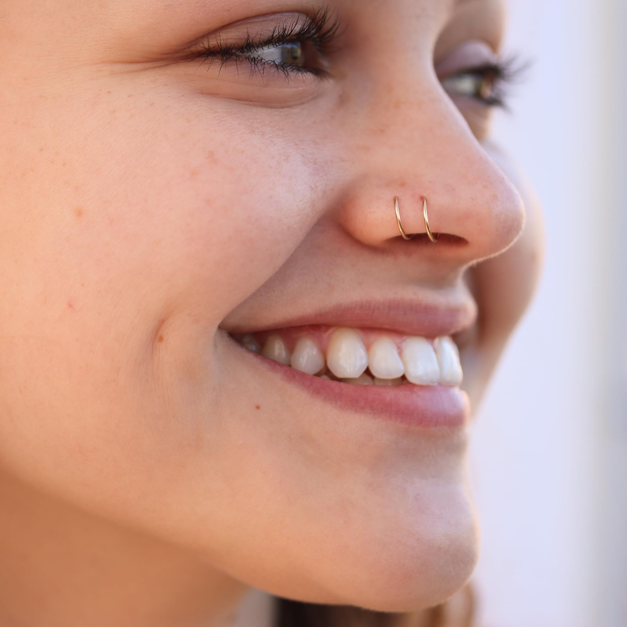 Rose Gold Nose Ring & Earring - Double Hoop Illusion Piercing Jewelry | Sterling Silver, 14K Gold Filled | Minimalist Spiral Design (Right Side) | Perfect Gift for Women & Teens | Everyday Wear, Parties & Special Occasions