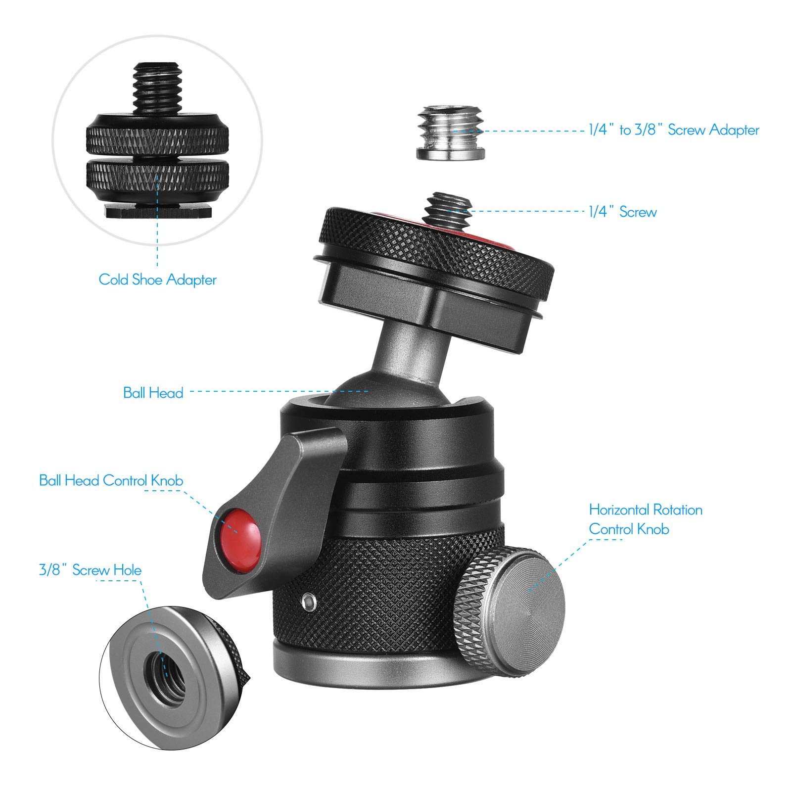 Andoer 360° Rotating Ball Head Adapter - 1/4