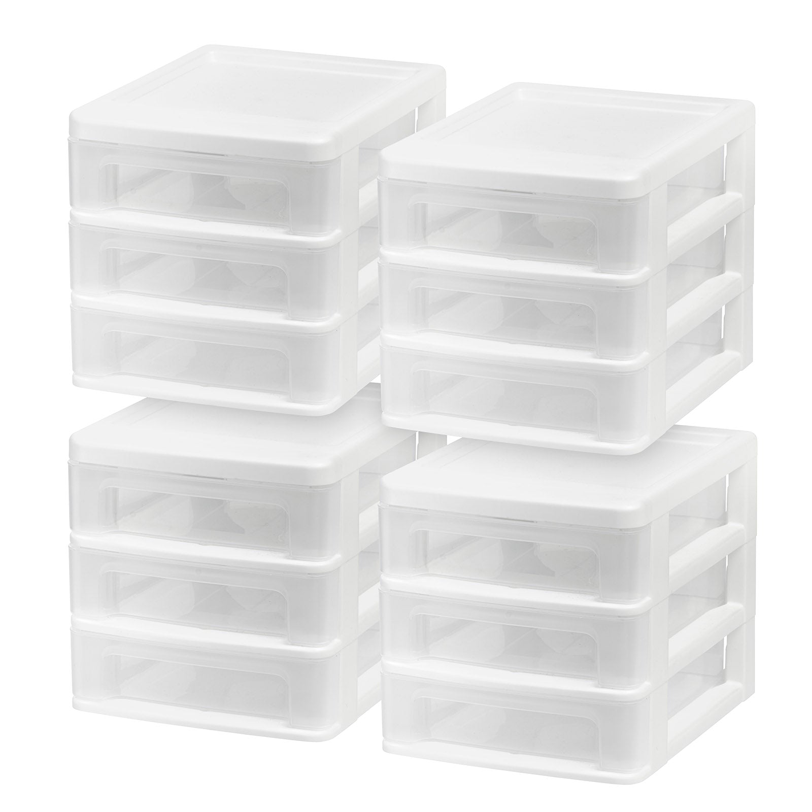Compact Desktop 3-Drawer Organizer System - 4-Pack White Storage Solution for Office, School & Home Organization