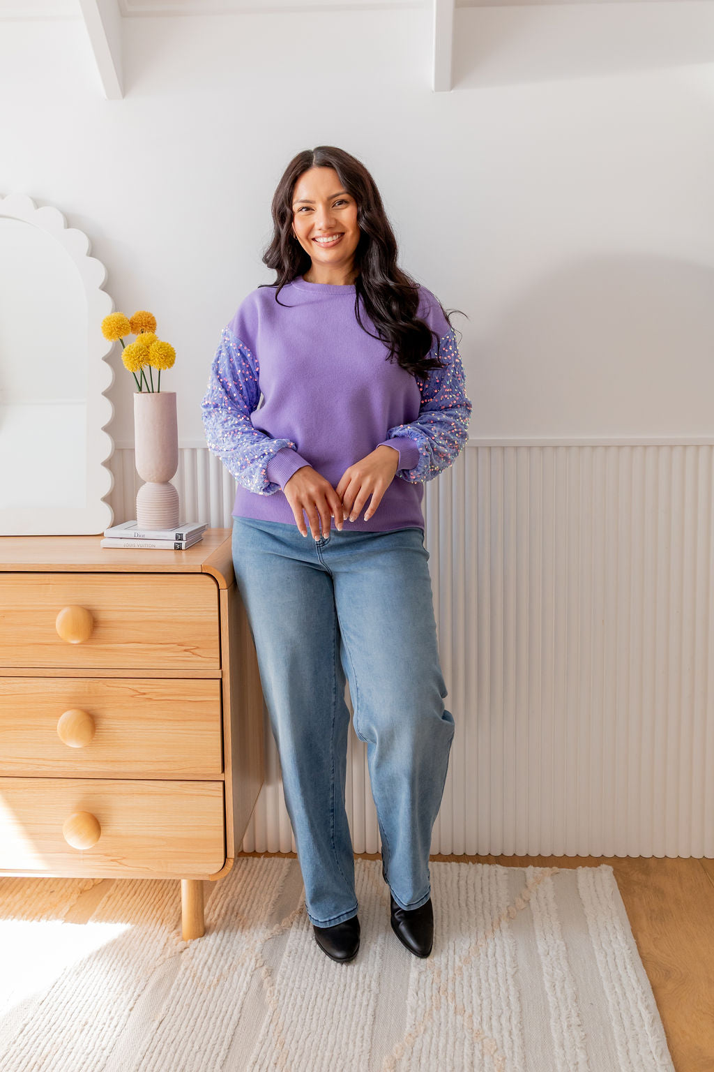 Lilac Glam Knit Sweater for Women - Cozy & Stylish Pullover for Fall & Winter Fashion | Perfect for Casual Outings & Office Wear