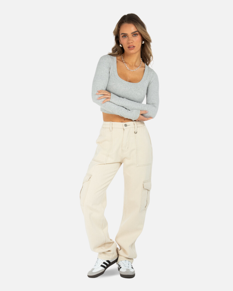 Premium Denim Cargo Pants in Oatmeal - SSS Realism Sunday Collection | Stylish & Comfortable for Casual Wear, Street Fashion & Outdoor Adventures