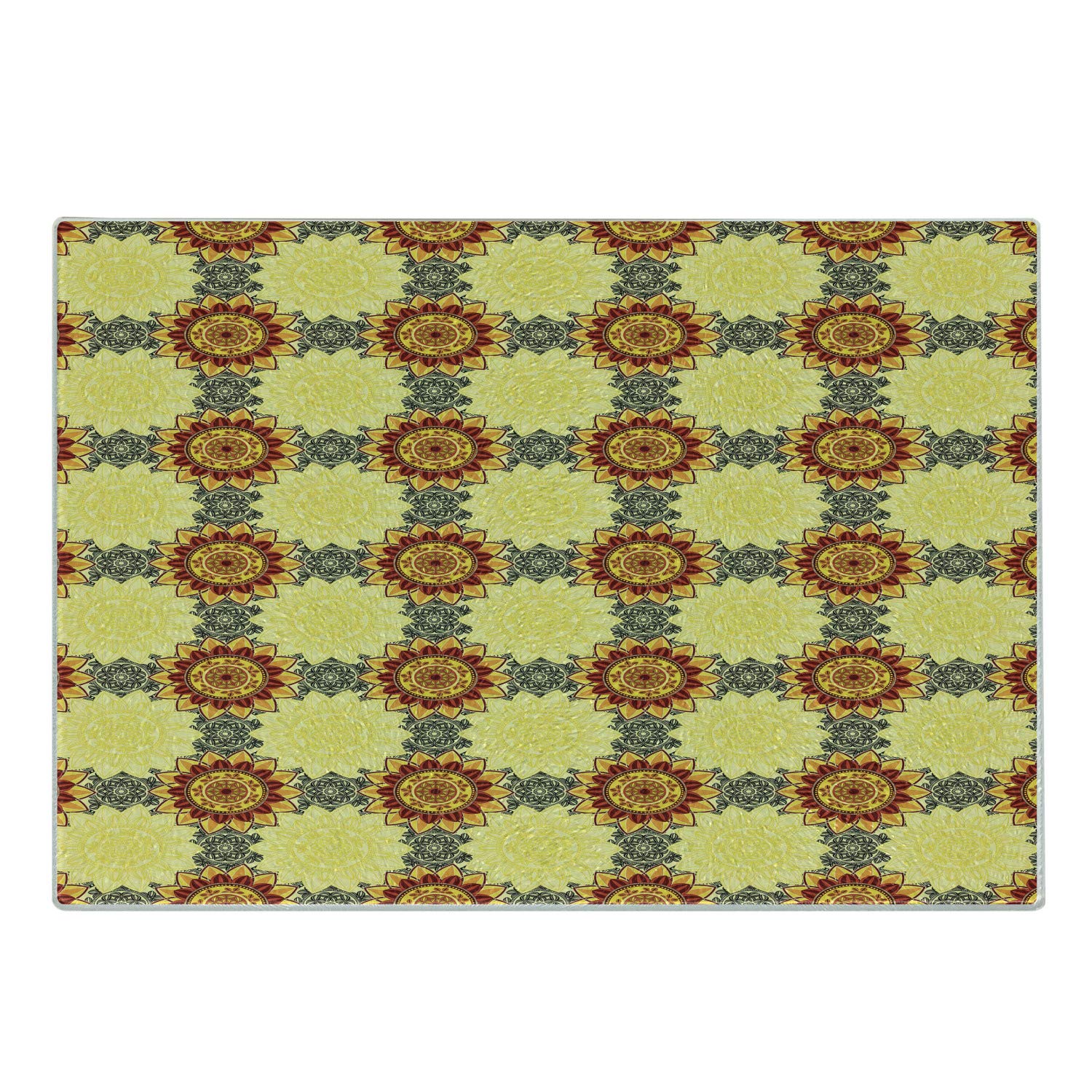 Boho Mandala Glass Cutting Board - Yellow Black Ruby for Kitchen & Serving