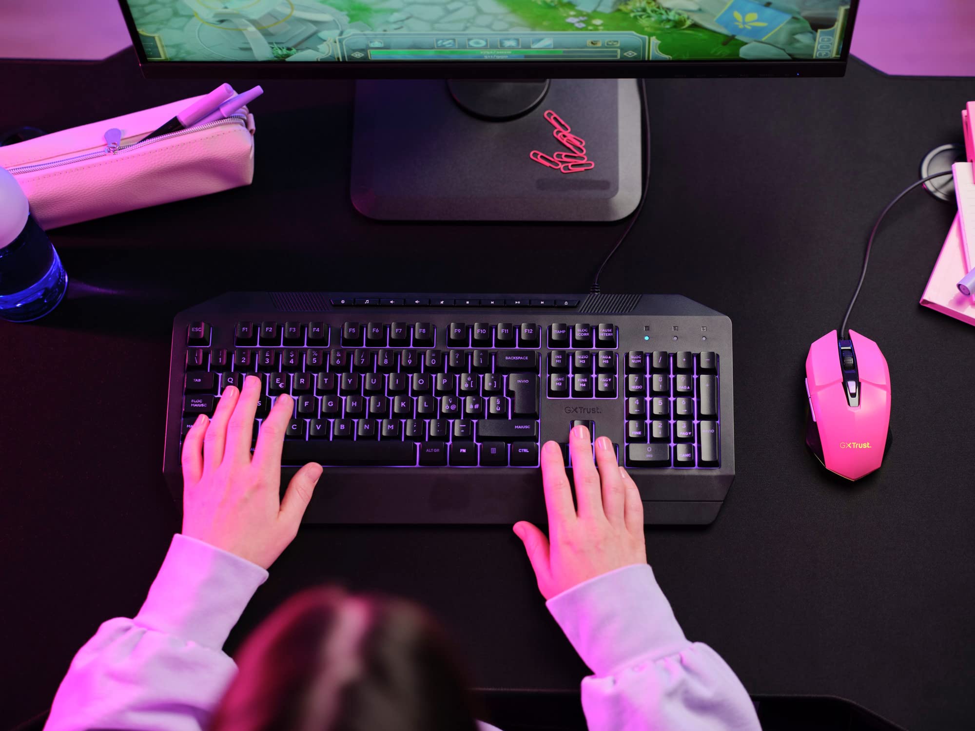 Trust Gaming GXT 109P Felox Gaming Mouse - 6 Programmable Buttons, RGB LED Lighting, 200-6400 DPI, 5.9ft USB Cable, Built-in Software for PC/Laptop (Pink) - Perfect for FPS, MOBA & MMO Gaming, Office Work & Streaming