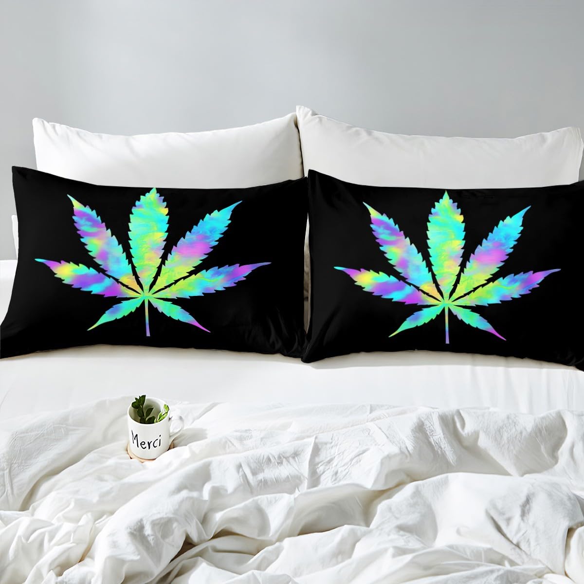**Rainbow Cannabis Leaf Bed Sheets Set - 4 PC Full Size Tie Dye Botanical Sheets with Deep Pockets, Trippy Artwork & Weed Decor - Perfect for Stoner Aesthetic, Hippie Room Decor & Psychedelic Bedroom Themes**