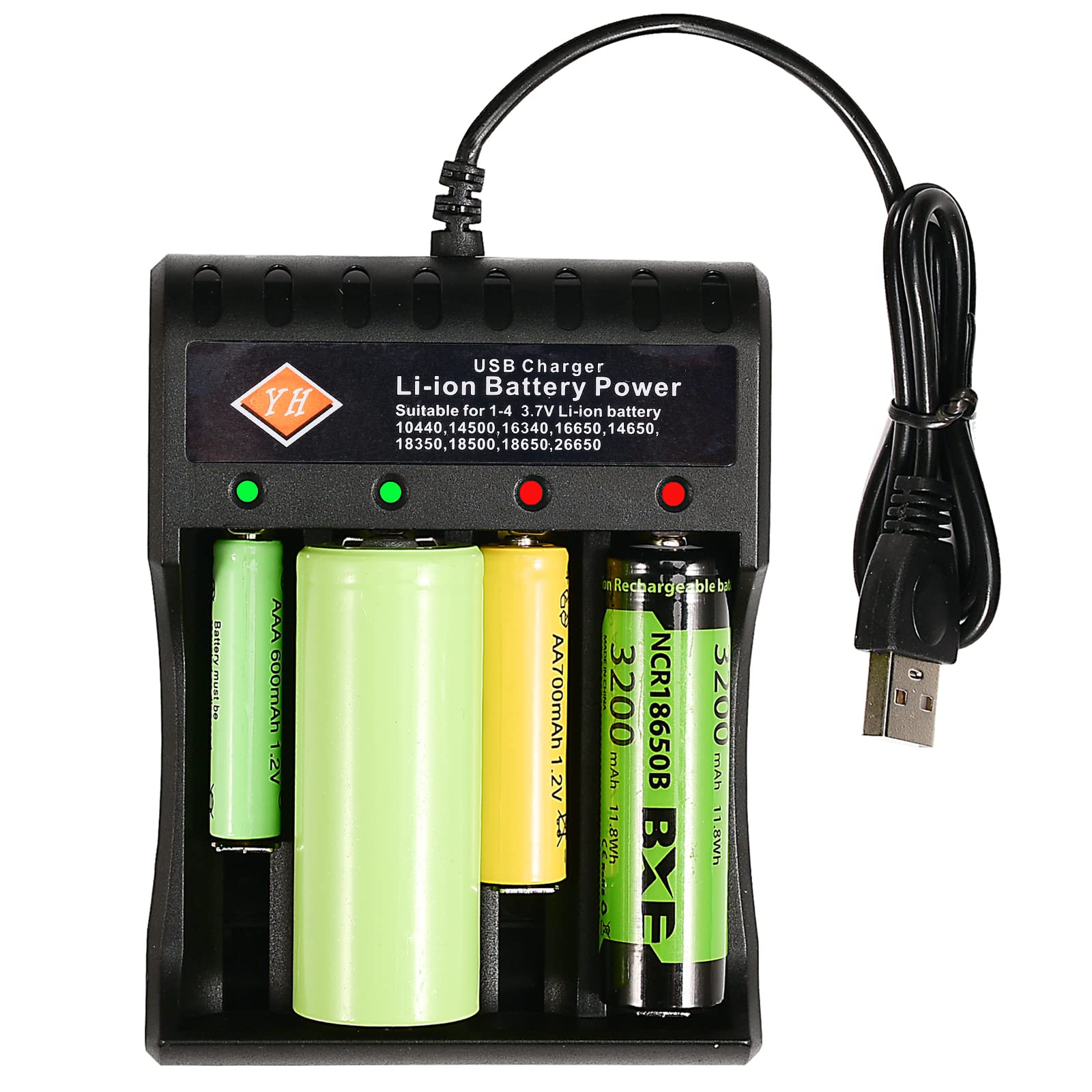 Universal 4-Slot USB Battery Charger - Smart Fast Charging for 18650, 3.7V Lithium & Ni-MH Batteries | Perfect for Home, Office & Emergency Power Supply