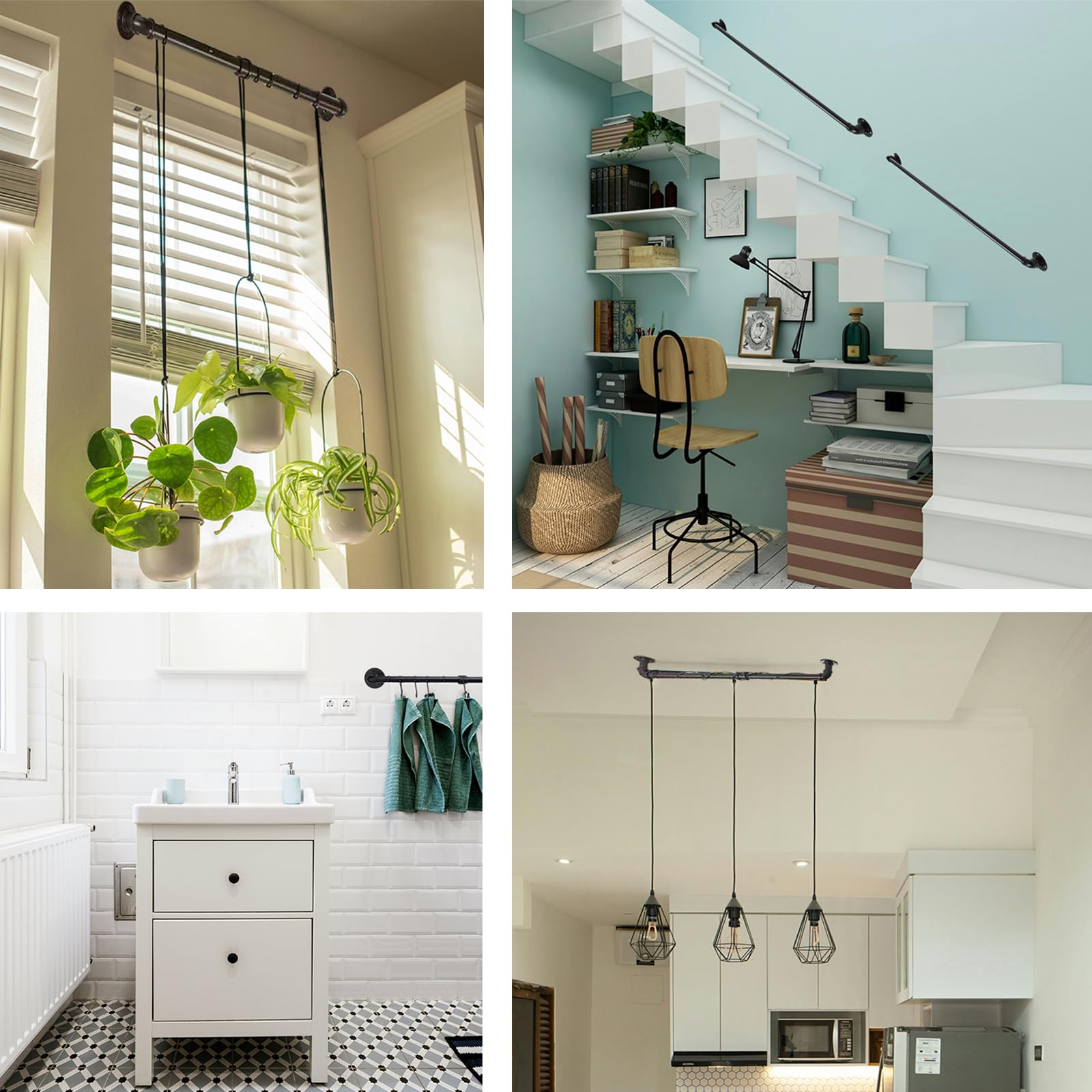 Melody House 47.2 Inch Industrial Pipe Kitchen Rail Rack with 10 S Hooks - Wall Mounted Detachable Utensil Holder for Pots, Pans & Cooking Tools - Perfect for Small Kitchens & Organized Cooking Spaces (Black)