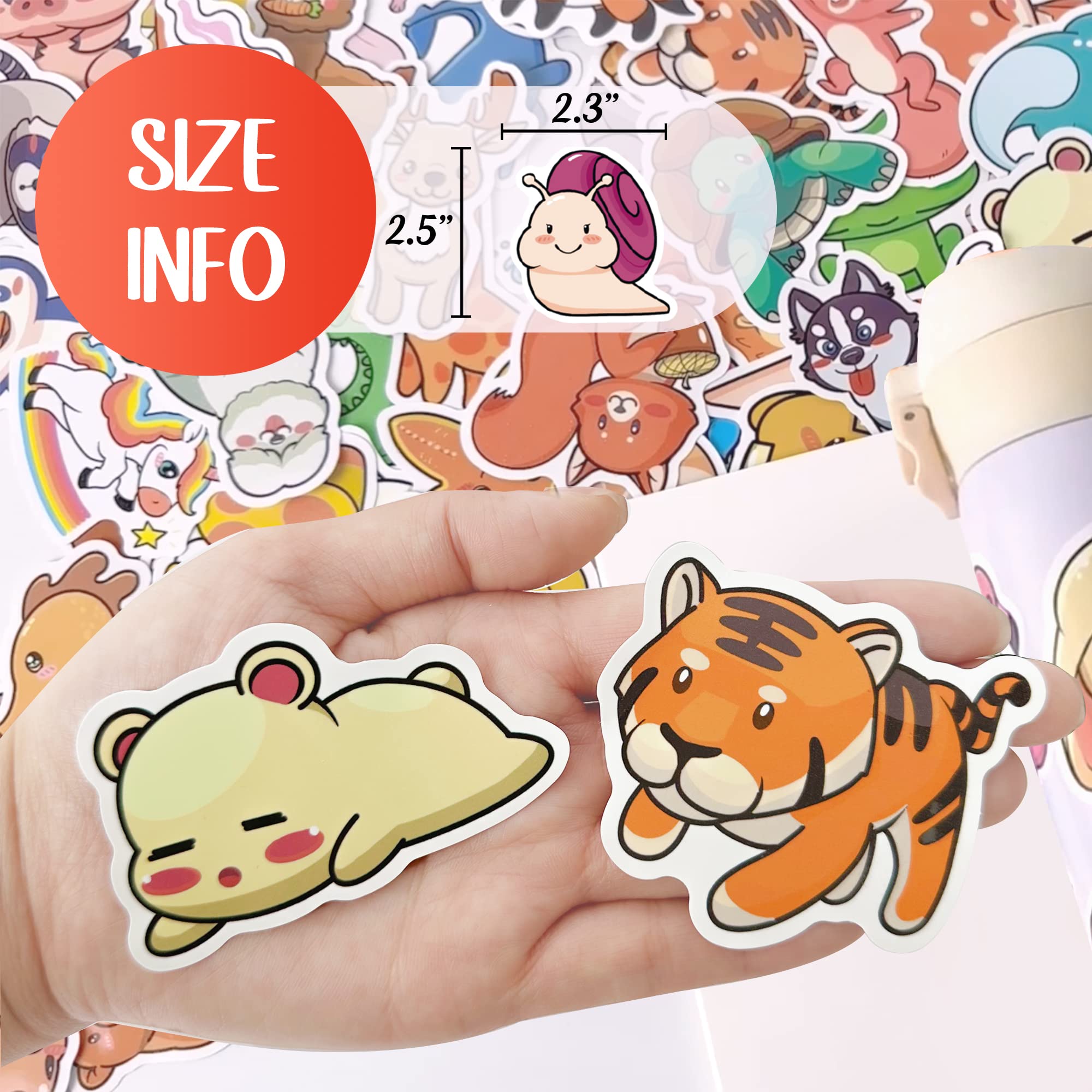 100-Piece Cute Animal Stickers for Kids - Waterproof, Dishwasher Safe Vinyl Stickers for Water Bottles, Laptops & Notebooks - Bulk Assorted Stickers Pack for Girls, Boys & Teens - Perfect for School, DIY Crafts & Personalizing Belongings