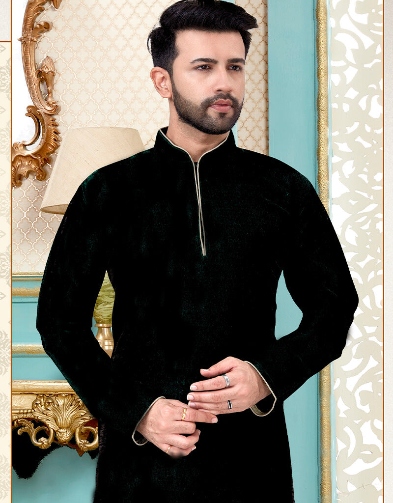 Black Kurta Dhupion Silk Dhoti for Men - Premium Indian Traditional Wear for Weddings & Festivals