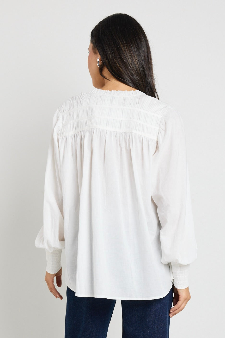 Elegant Creator Ivory Voile Pintuck Long Sleeve Blouse for Women | Office Wear & Casual Outfits