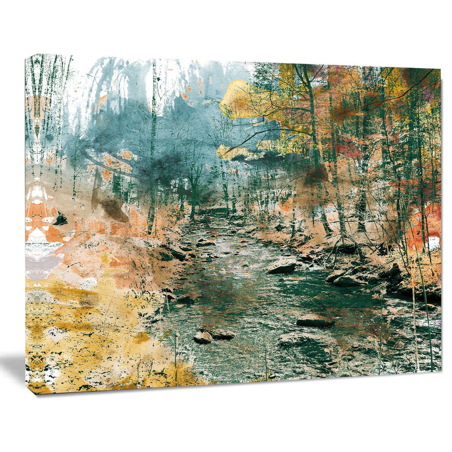 Rocky River Landscape Painting - Premium Canvas Art Print for Home & Office Decor - Perfect for Living Room, Bedroom, or Office Wall Art