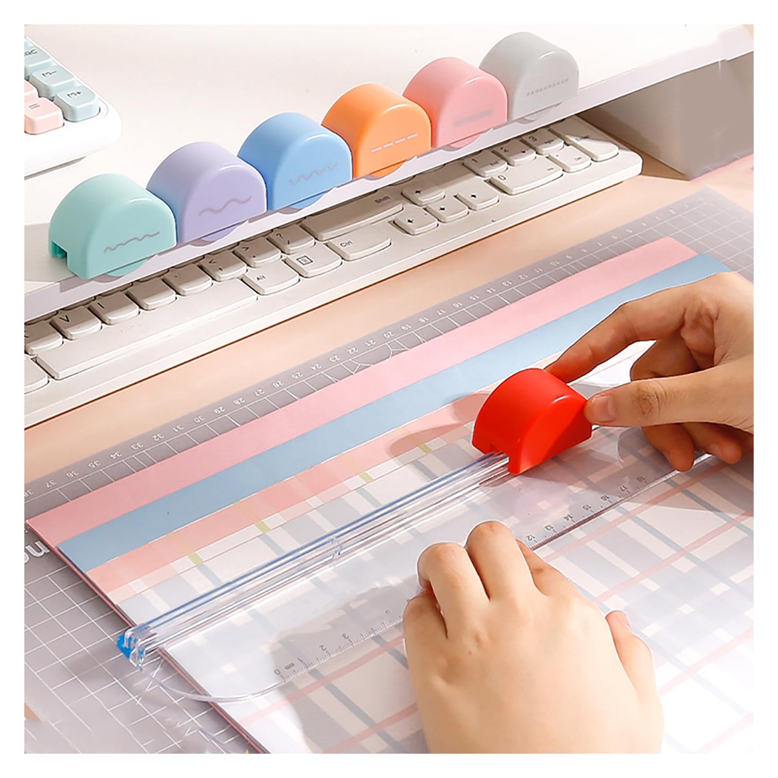 Premium Paper Cutter & Trimmer - 7 Interchangeable Blades for Scrapbooking, Card Making & Crafting | Portable Design with Side Ruler | Perfect for DIY Projects, Home Office & School Use
