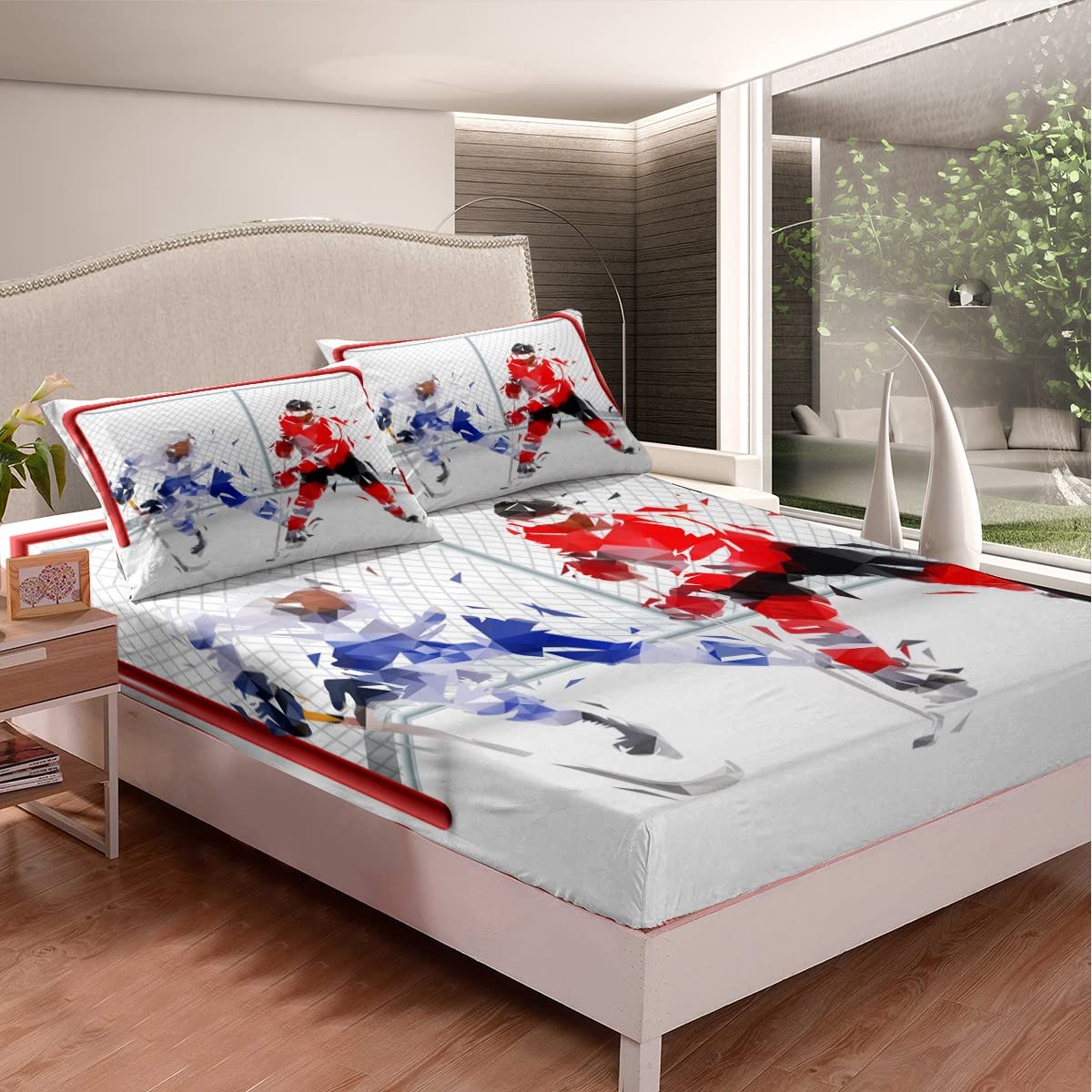 Erosebridal 3-Piece Twin Hockey Bed Sheet Set for Kids, Boys & Teens - Soft Breathable Microfiber with 3D Hockey Ball Design - Includes Fitted Sheet, Flat Sheet & Pillowcases - Perfect for Ice Hockey Fans' Bedroom Decor & Sports Themed Rooms